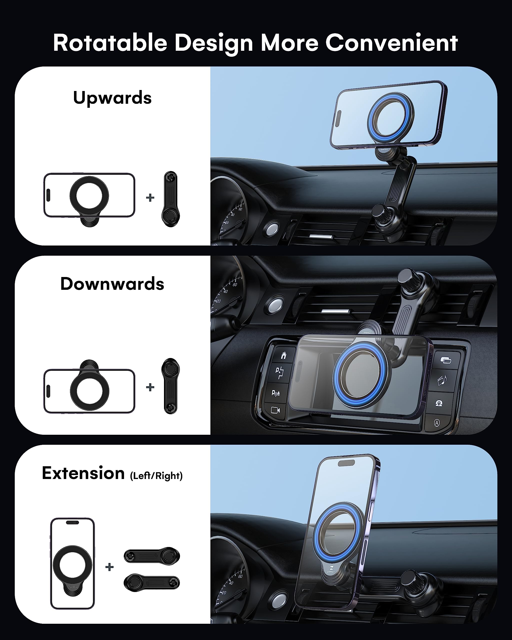 Zeehoo Compatible With Magsafe Car Mount, Magnetic Phone Holder For Car [12 Strongest Magnets], Magnetic Car Vent Phone Mount [Non-Blocking&360 Rotation] For Iphone 15 14 13 12 Pro Max Mini