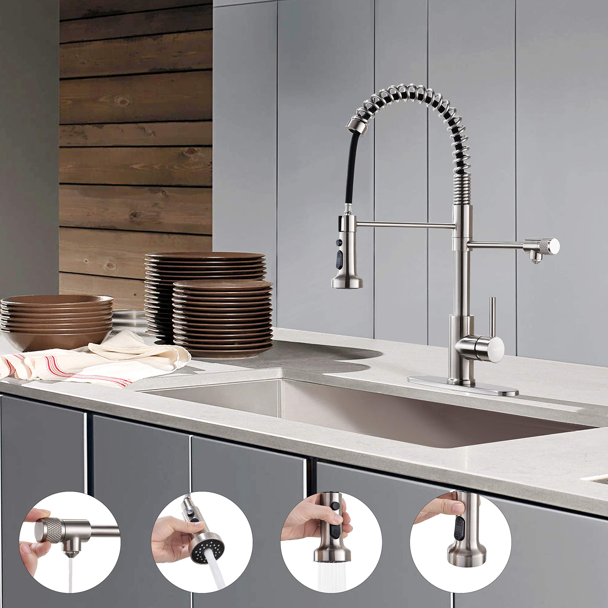 Paking Kitchen Sink Faucet, Pull-Down Water Filtration Faucet, Bar Filter, Brushed Nickel, Stainless Steel, Pb1017