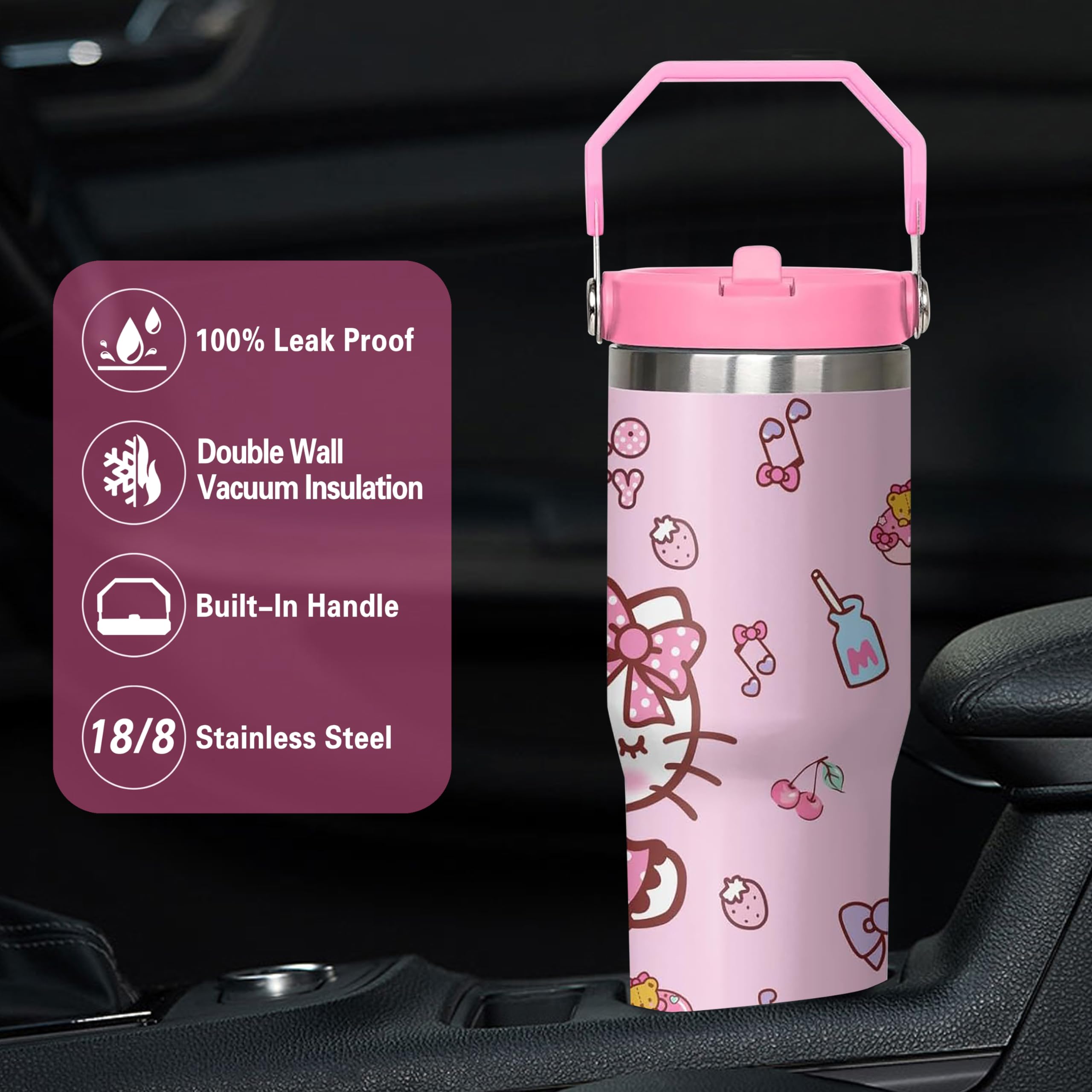Tumbler For Adults Water Bottle Double Wall Cups For Kids 20 Oz Pink Coffee Mug Stuff Cat Insulated