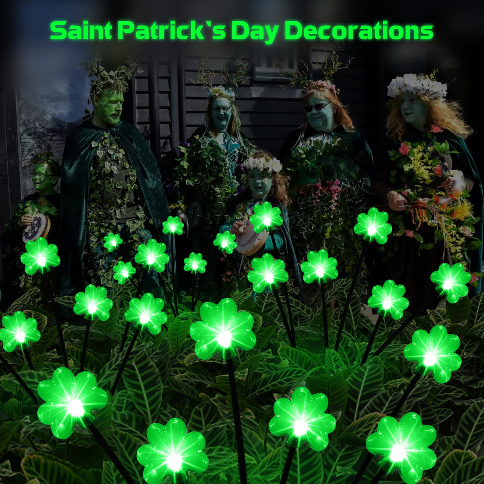 Behiller St. Patrick'S Day Decorations Solar Path Lights Outdoor, 2Packs 12Led Green Shamrock Swaying Firefly Lights For Irish Day Decor,Solar Shamrock Path Lights For Saint Patrick'S Day Garden Decor