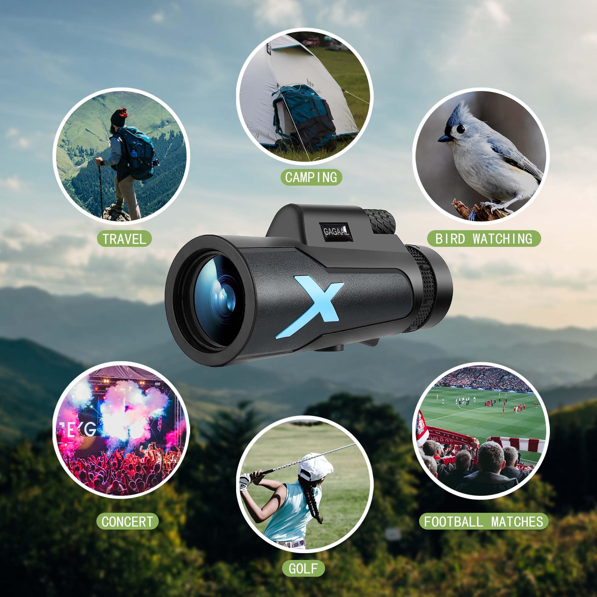 Gagaal 12X50 Monocular Telescope -  Small Monocular Telescope High Power, For Smartphone Holder & Tripod, Suitable For Bird Watching Hunting Hiking Camping