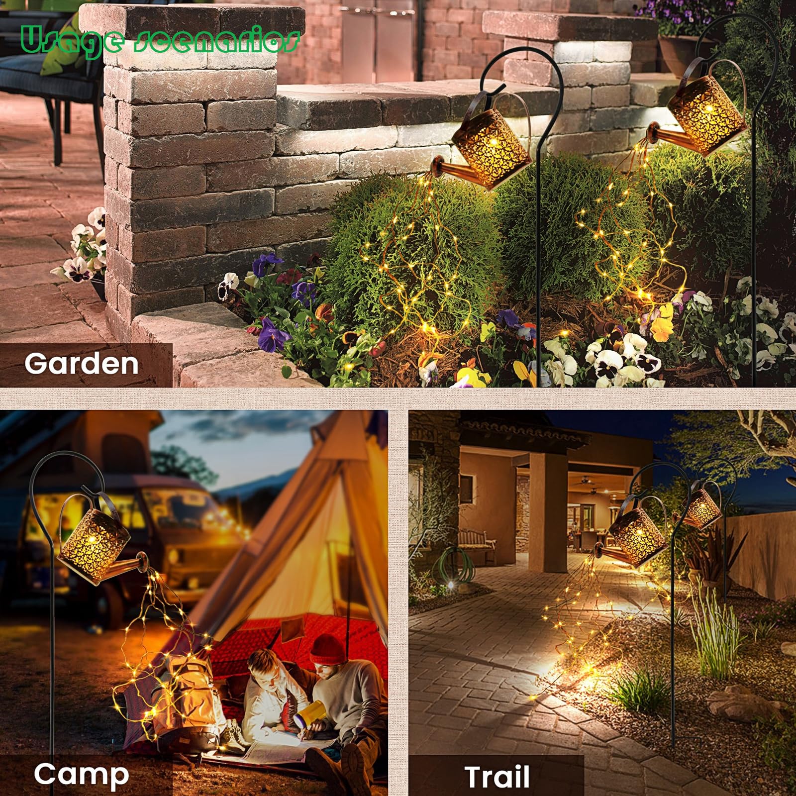 Neioaas Solar Watering Can Lights, Led Solar Lantern String Light Outdoor Garden Waterproof Hollowed-Out Retro Metal Water Can Lights, For Garden Patio Yard Pathway Lantern Plant Decoration(With Bracket)