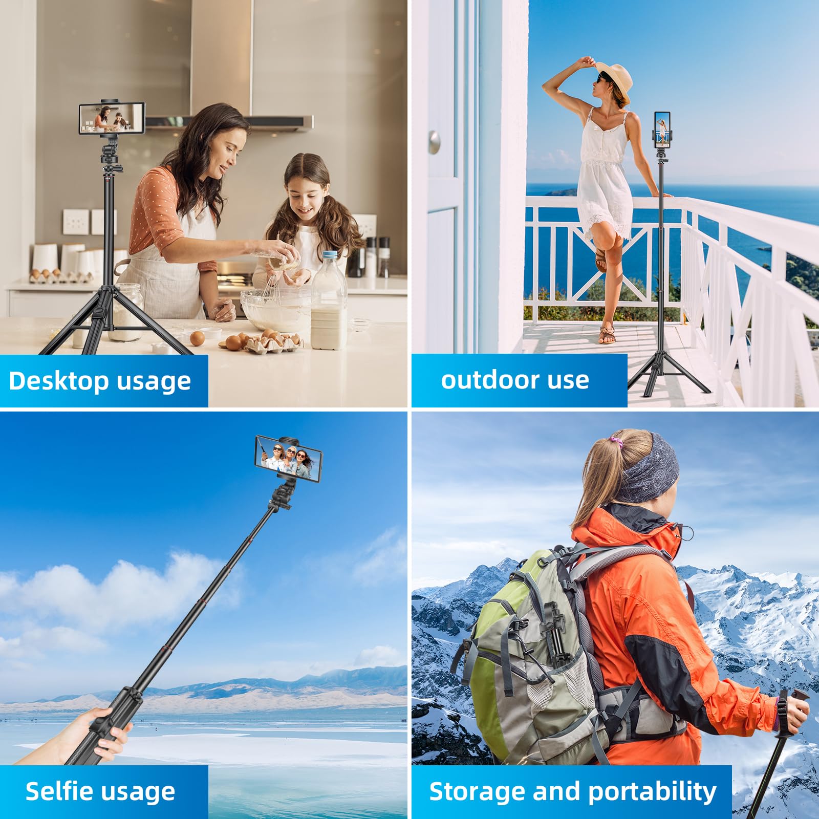 Qzsd Selfie Stick Phone Tripod - 72" Aluminum Lightweight Tripod For Iphone With Detachable Wireless Remote And Phone Holder, Portable Stand Compatible With Iphone/Android