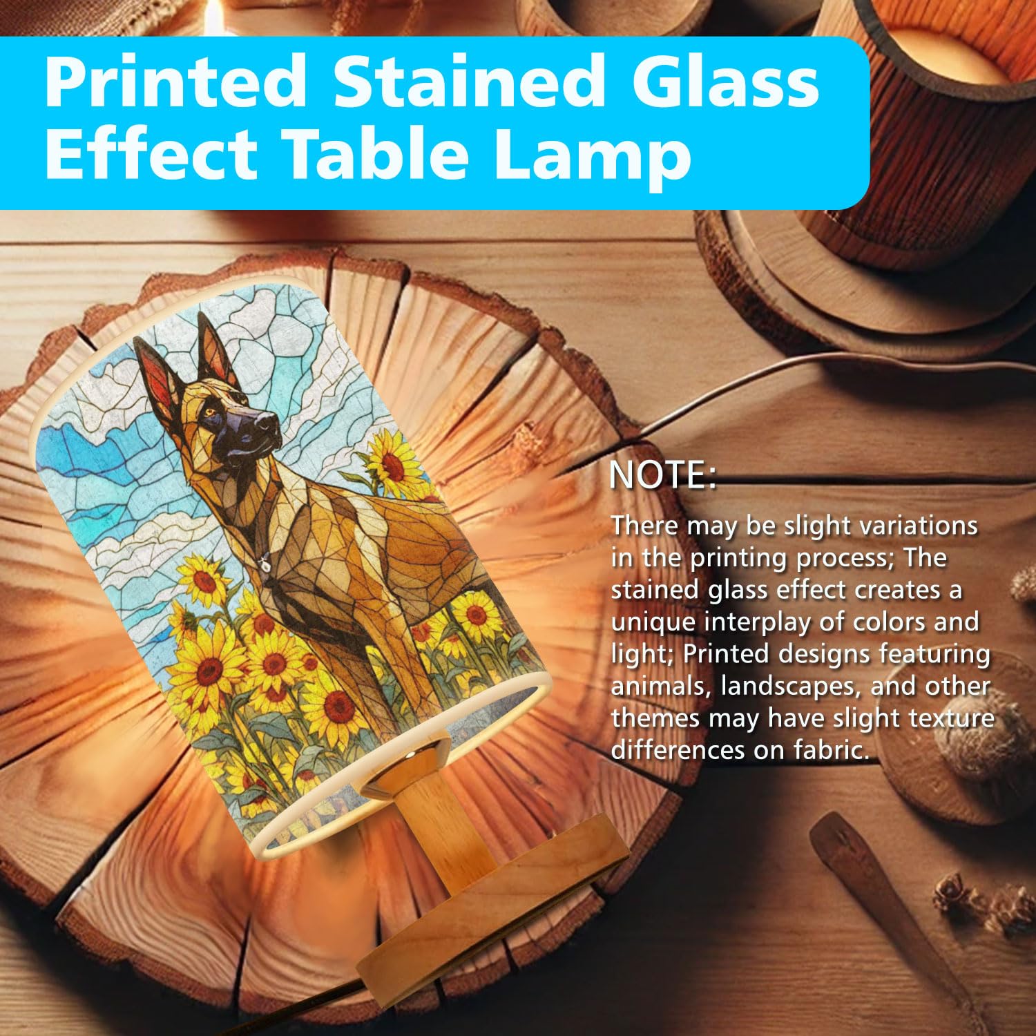 44Memory Belgian Malinois Table Lamp Led 3-Color Pressed Bedside, Dog Shade Lamp With Wood Base For Bedroom Living Room Desk Office