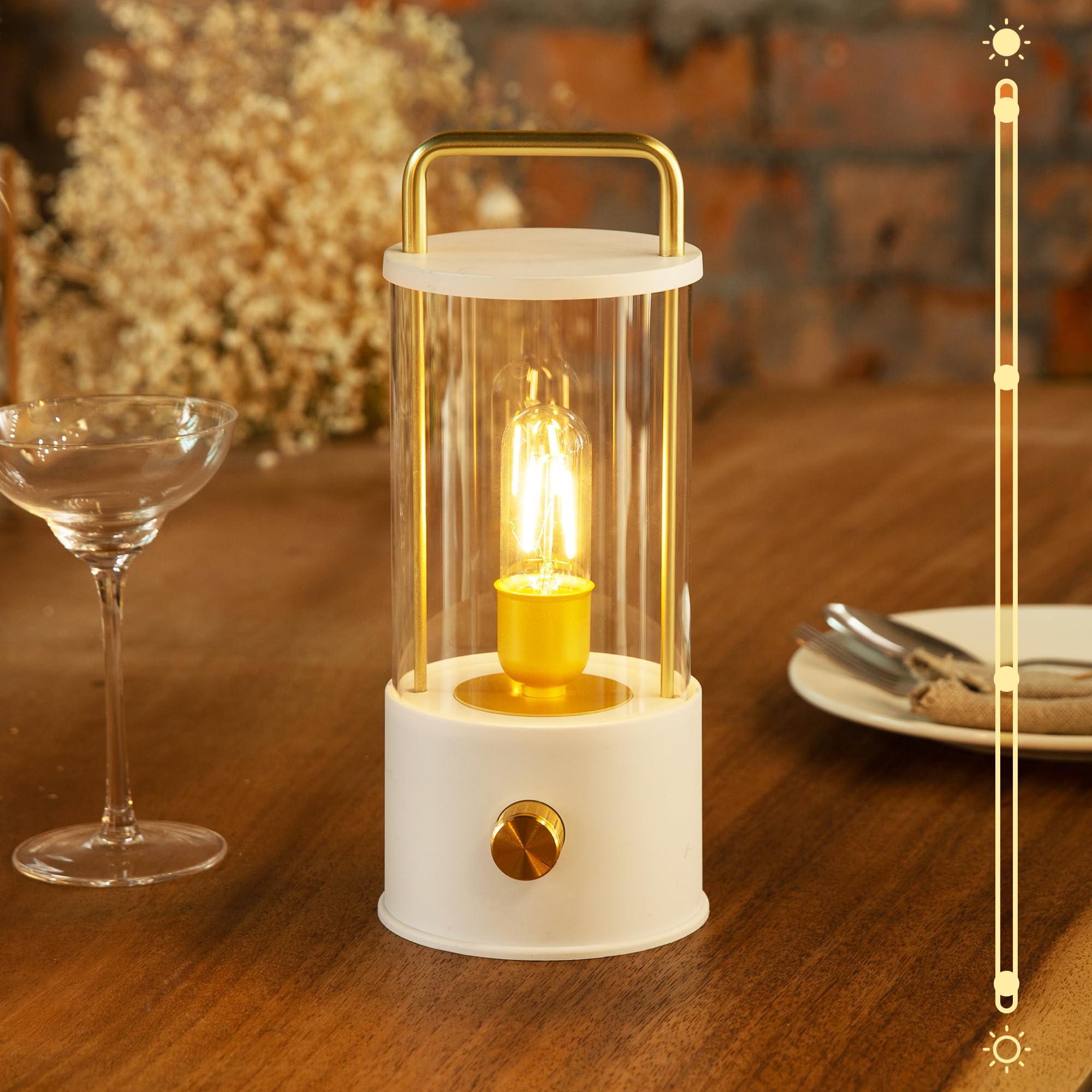 Lusharbor Cordless Table Lamp, Portable Lantern Rechargeable Led Battery Operated Lamp Stepless Dimming, Hanging Desk Bedside Small Table Lamp For Nightstand Camping Tabletop Bedroom White