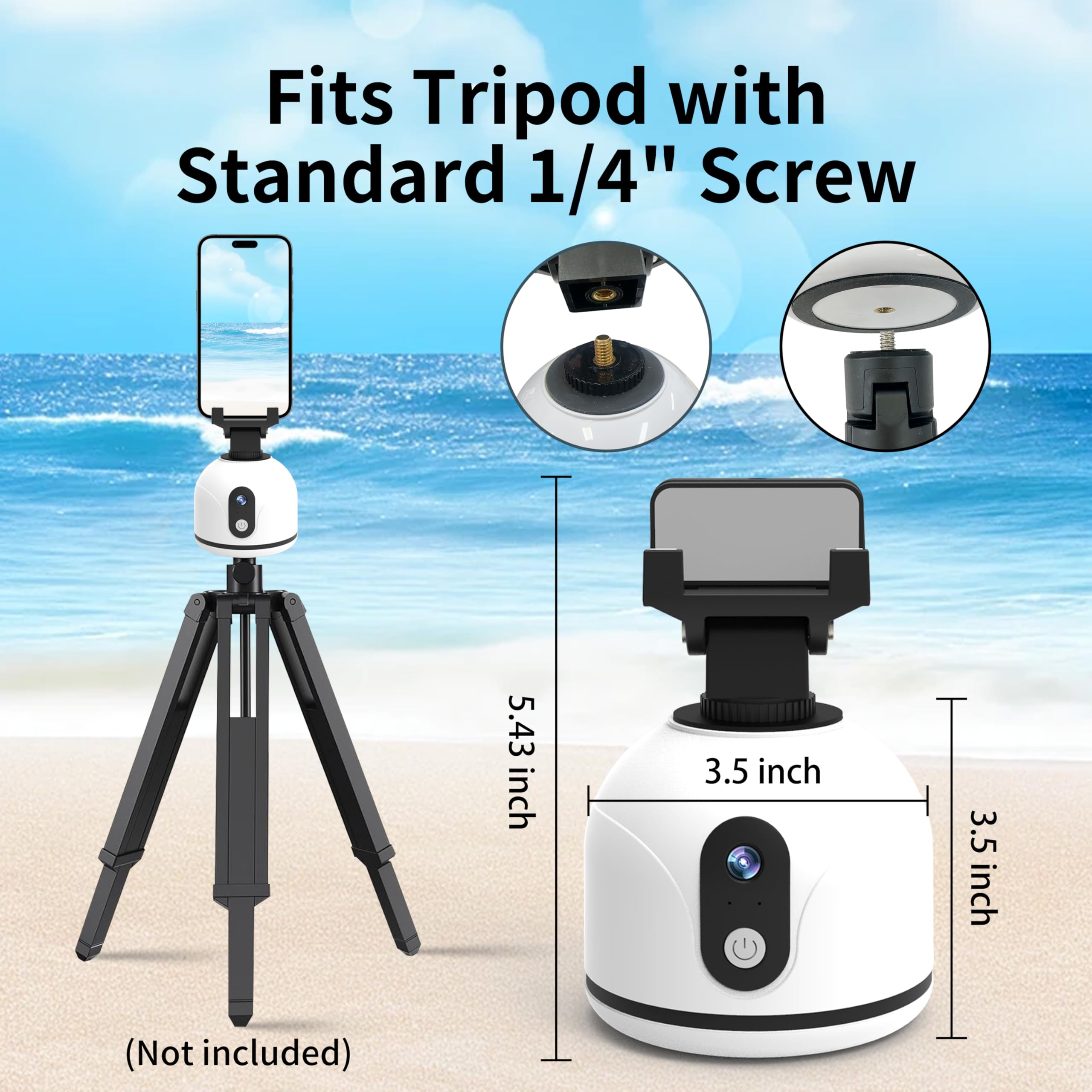 Urnicehome 360° Rotating Auto Face Tracking Phone Holder,No App,Smart Body Tracking Gimbal Stand Selfie Phone Camera Mount Cell Phone Tripod For Tiktok, Vlog, Live Streaming, Video Recording-White