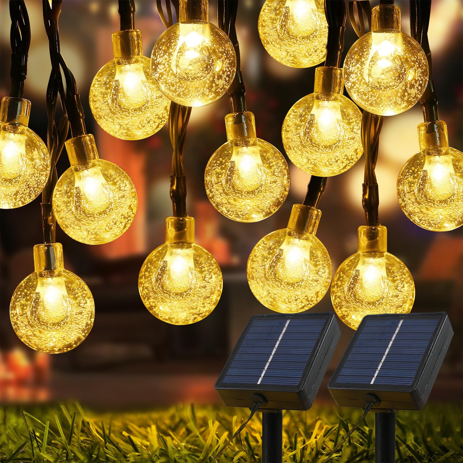 Usokyo Solar Lights Outdoor Waterproof, 2 Pack Total 120Led 72Ft Solar String Lights For Outside With 8 Modes, Outdoor String Lights Crystal Globe Patio Lights For Garden Yard Party Decor (Warm White)