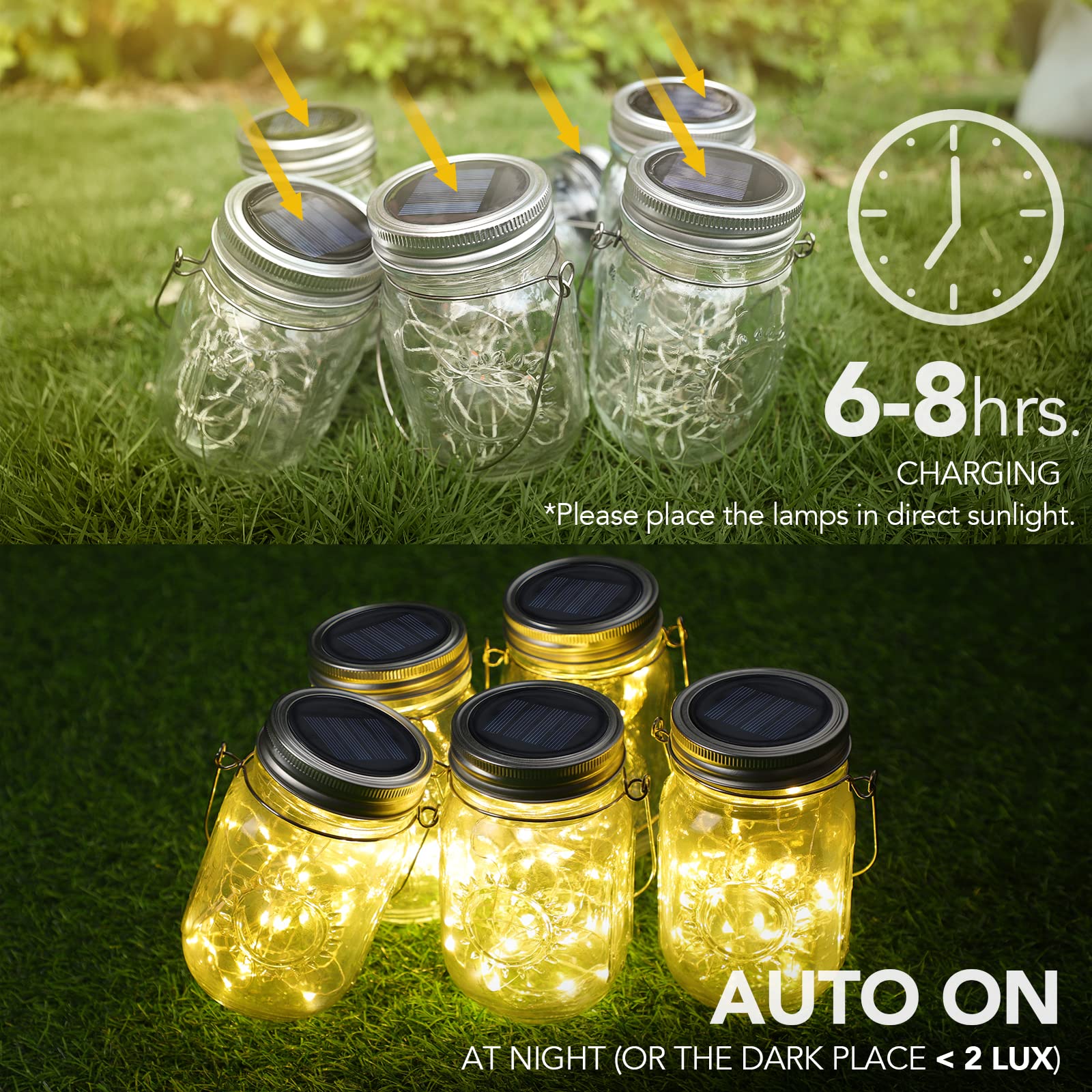 Mlambert Mason Jar Solar Lights 30 Leds, 6 Pack Hanging Solar Lights Outdoor, Waterproof Fairy Lights Solar Lanterns For Patio Garden, Warm White