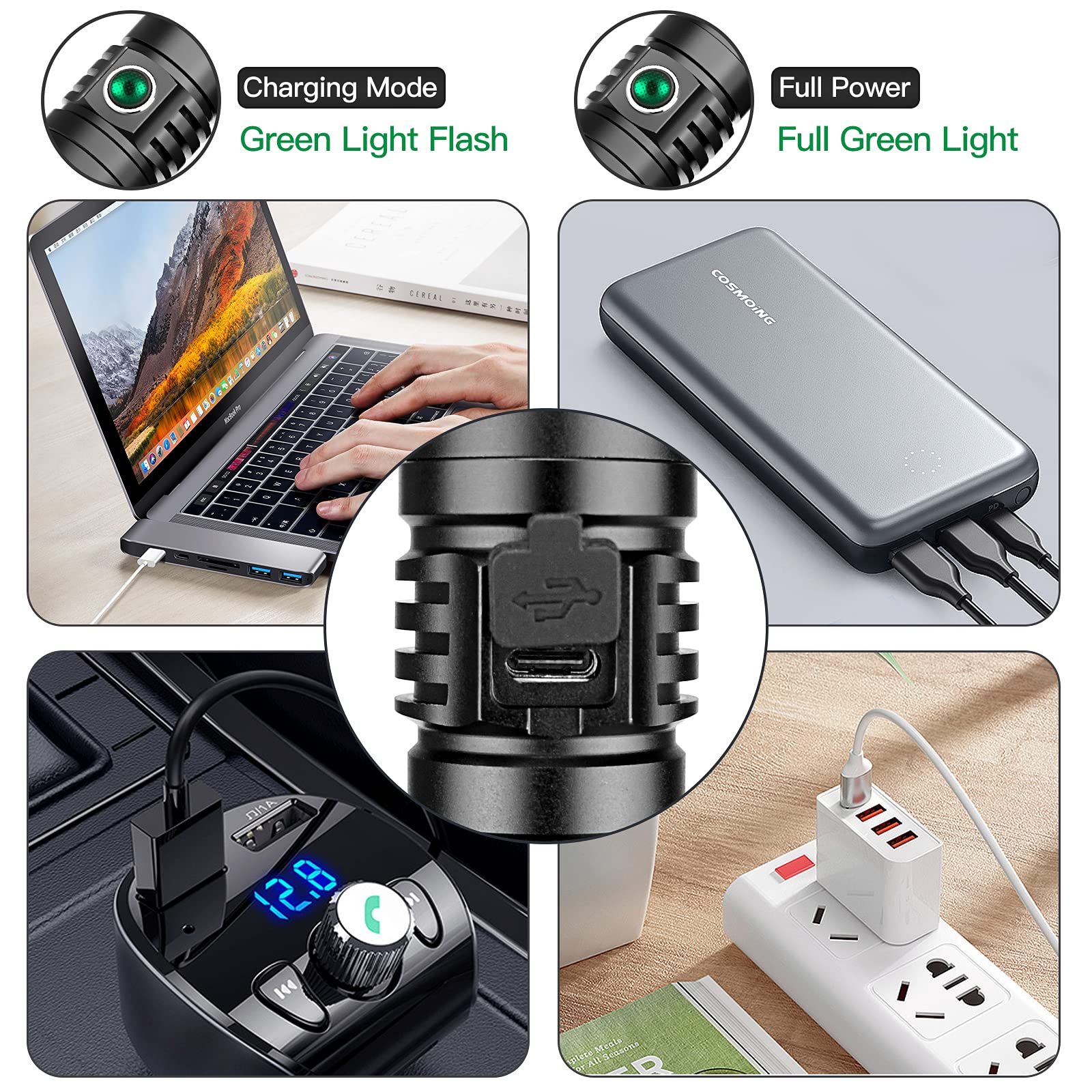Cosmoing High Power Led Flashlight Usb C Rechargeable, 1600 Lumen Tactical Flashlight Ip65 Waterproof Handheld Flashlight For Emergency,Police Law Enforcement,Hunting,Camping,Hiking