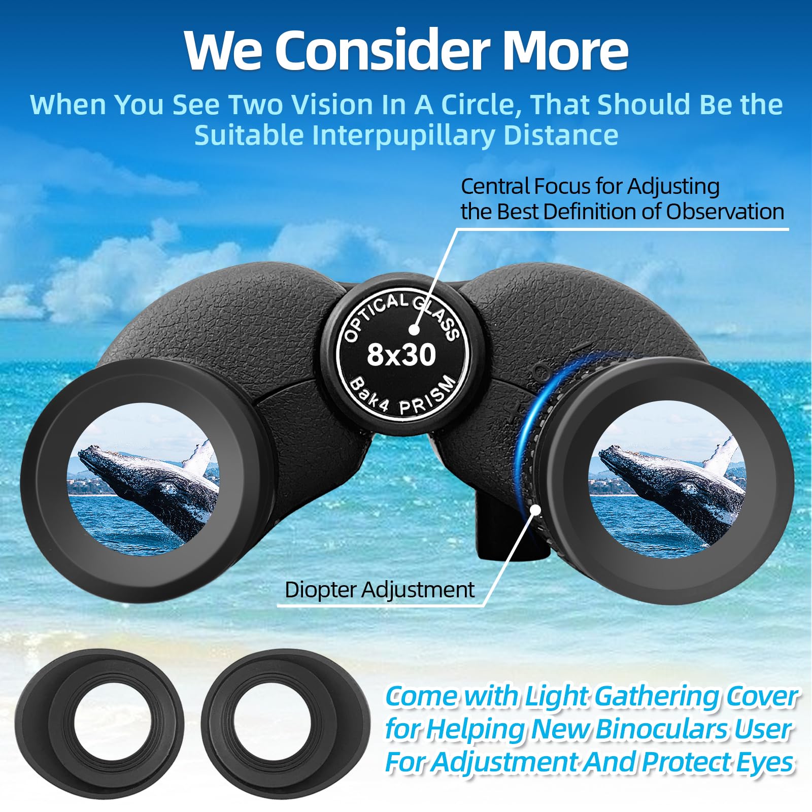 Kenpiko 8X30 Binoculars For Adults, High Power Compact Binocular For Travel Hiking Concert Ship Cruise Hunting Bird Watching, Black Waterproof Binocular For Kid