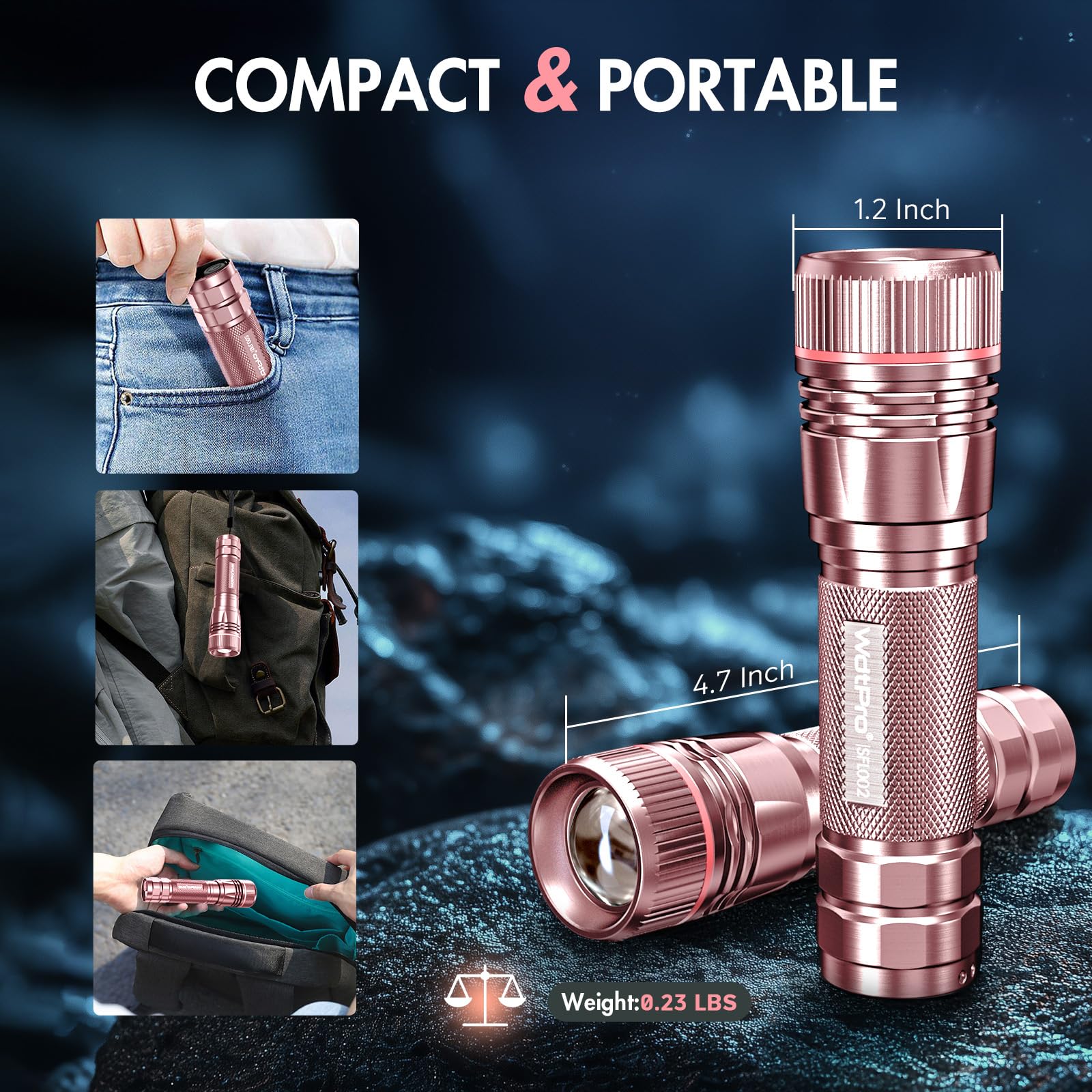 Wdtpro Rechargeable Flashlights High Lumens, 1 Pack Super Bright Led Small Tactical Edc Flashlight With 10H Runtime, Portable Flash Light For Camping, Home, Emergency Essentials Pink(Battery Included)