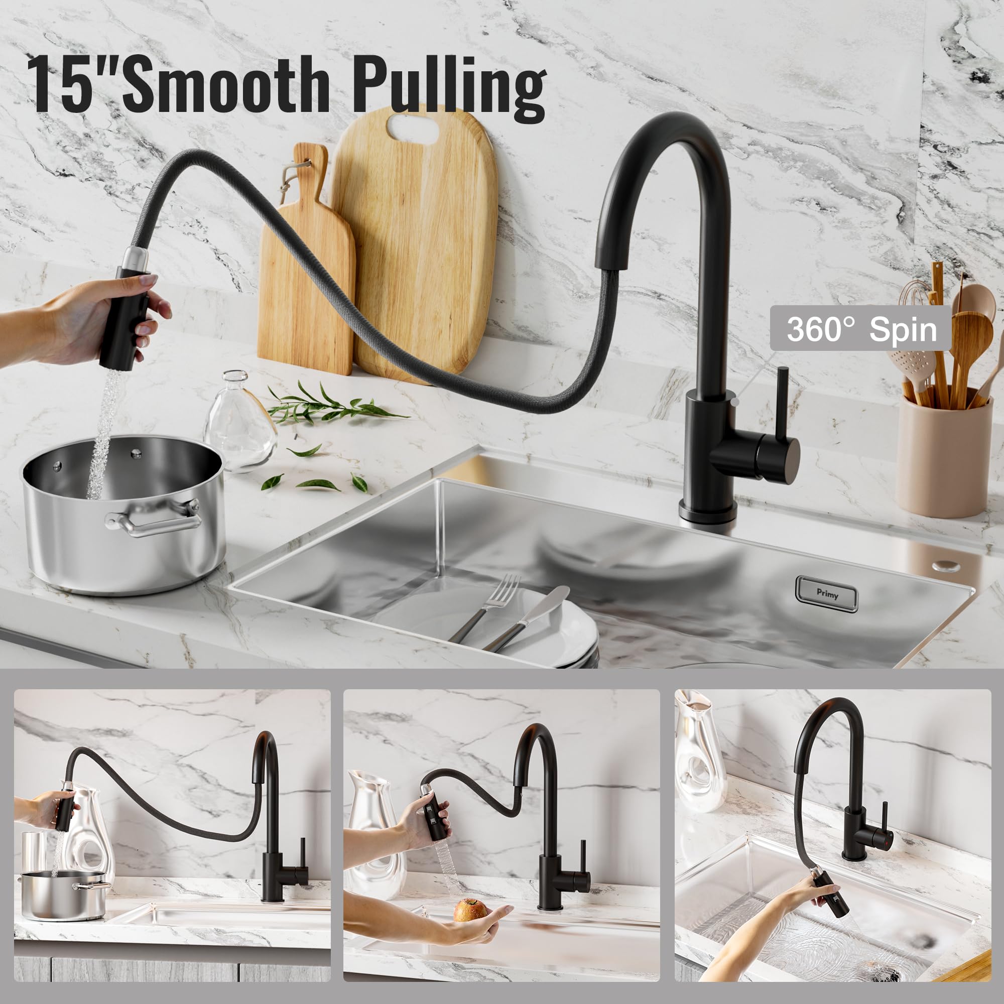 Trehome Tre Home Kitchen Faucet With Pull Down Sprayer - Single Hole, Multi-Use For Kitchen, Utility, Laundry Sinks