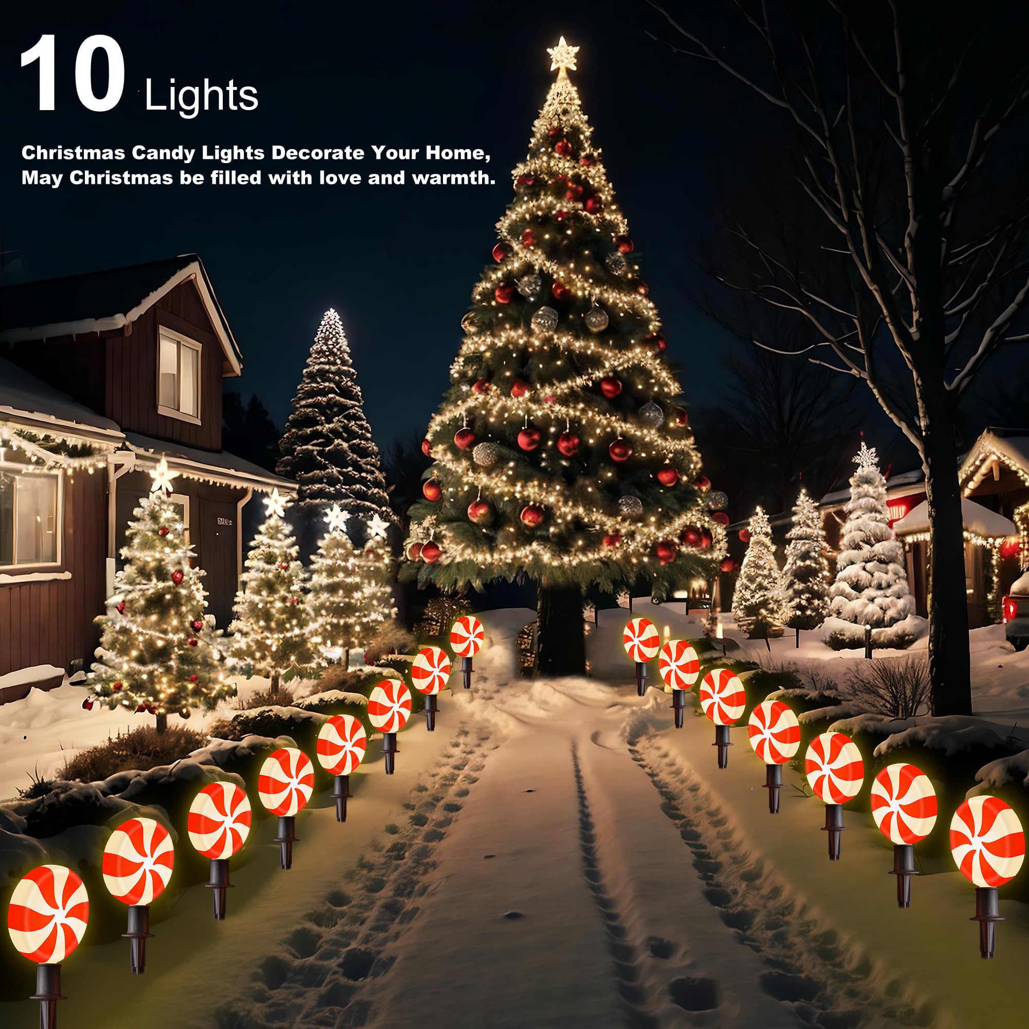 Ultimate Unicorn Christmas Lollipop Pathway Lights For Garden Christmas Decoration Red, 10 Led Peppermint String Lights With Stakes For Outdoor Sidewalk Pathway Rooftop Lawn Garden