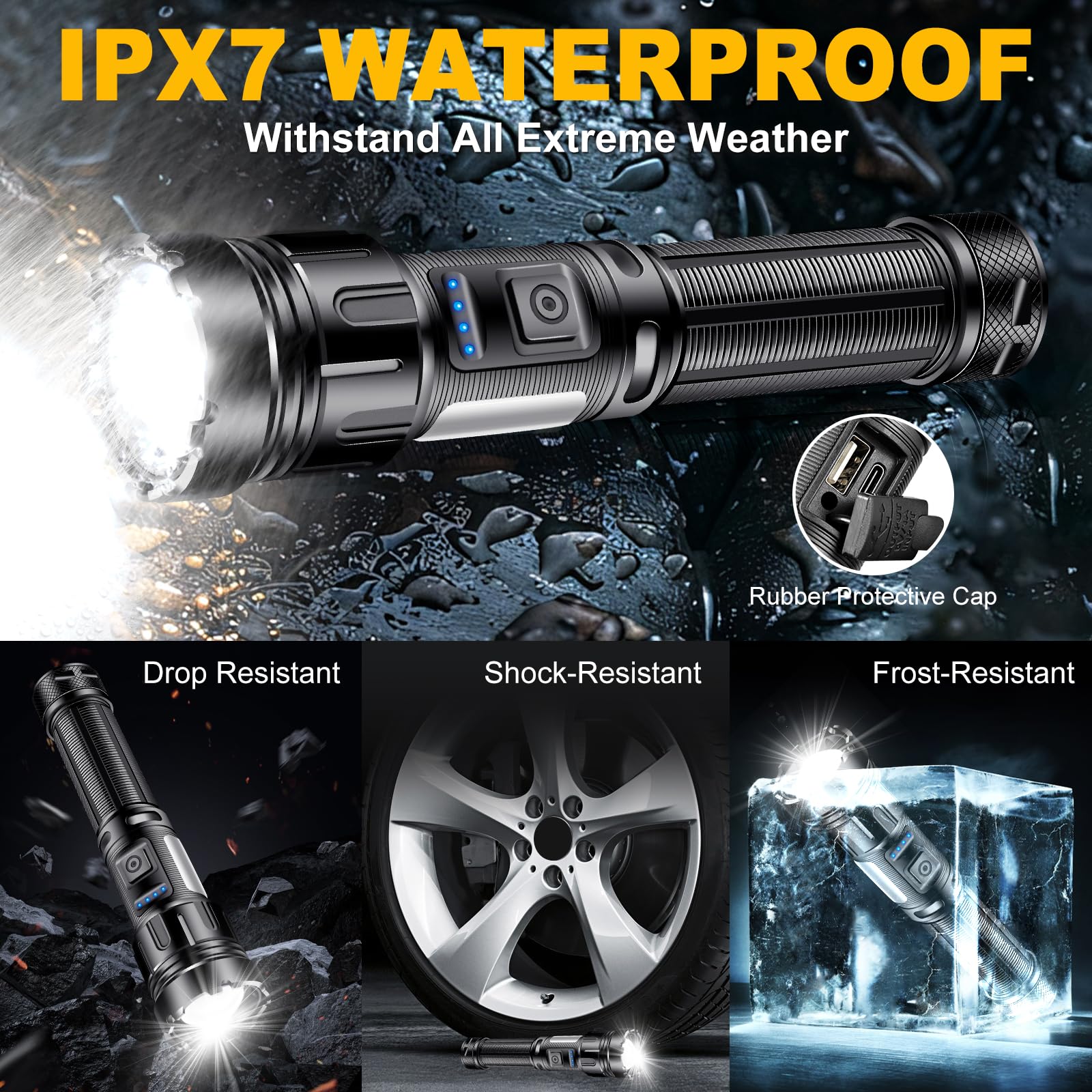 Skywolfeye Led Flashlight Super Bright Flashlights Rechargeable High Lumens Torch 5 Modes Zoomable Waterproof For Camping Kids Adults Outdoor Hiking Emergency (L377-1Pack)