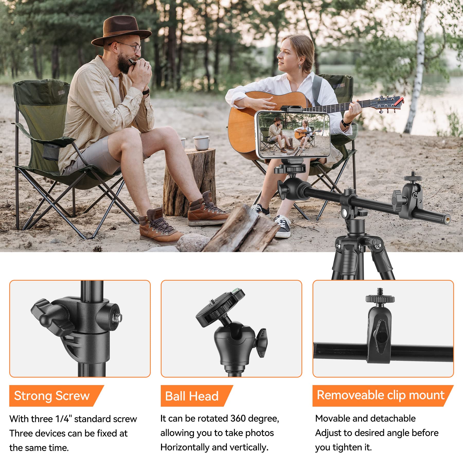 Phosnova 68" Cell Phone Tripod,Overhead Camera Tripod Stand With Remote,360° Rotation Horizontal Extendable Arm Iphone Stand For Recording/Webcam