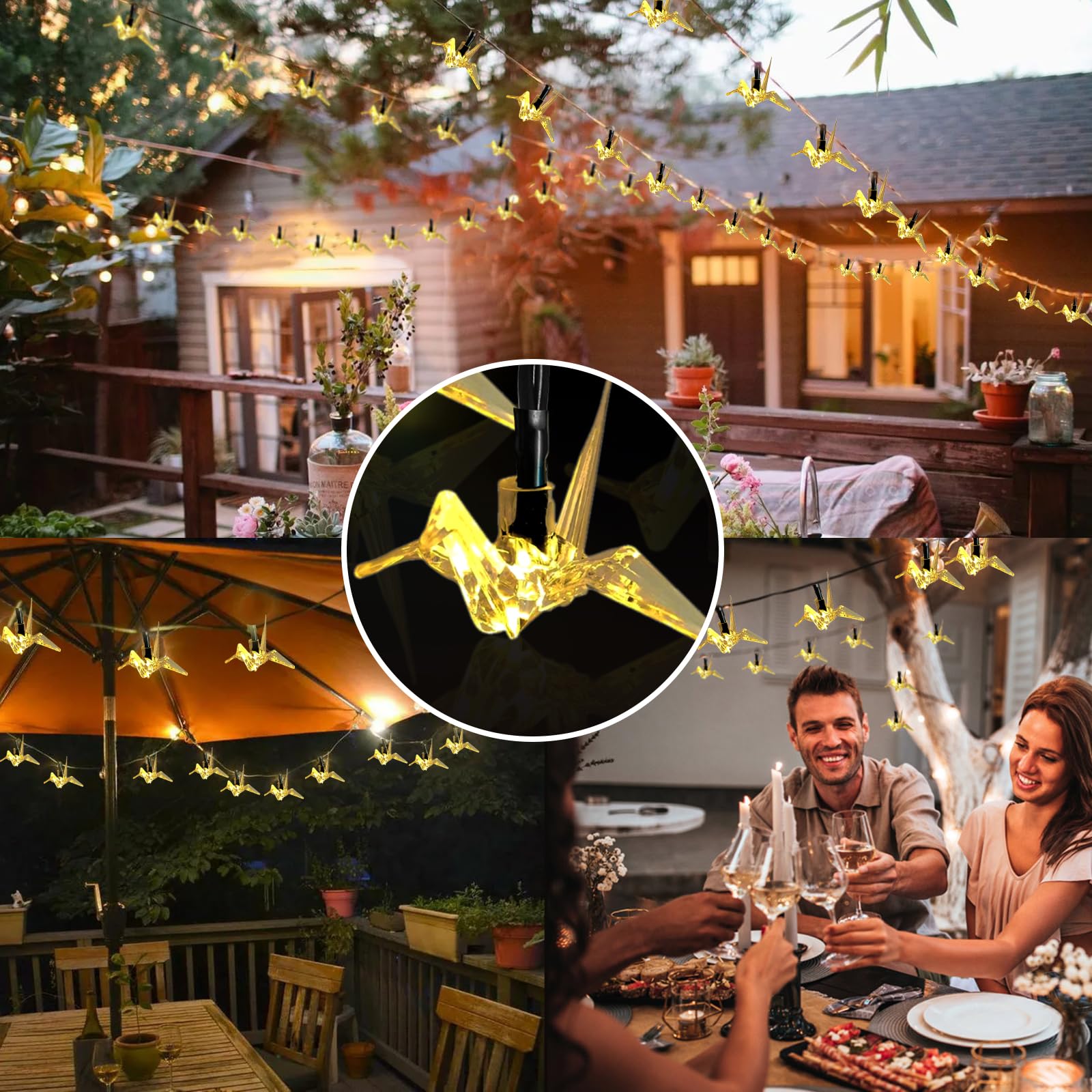 Evicyego Thousand Paper Cranes Solar Lights Outdoor,21Ft Solar String Lights With 30Led Realistic Crystal Cranes, Warmwhite Twinkle Cranes Lights For Home Garden Yard Porch Patio Christmas Party Decor