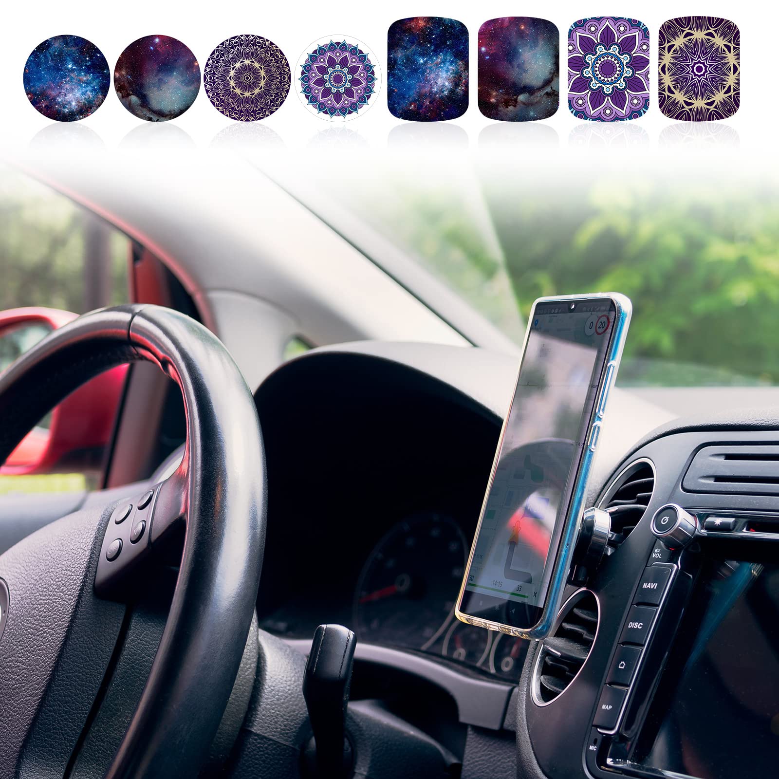 Weewooday 24 Pieces Metal Plates For Phone Magnet Car Magnetic Holder Cradle With Adhesive Mount For Magnetic Mounts Tablet, 12 Rectangle And 12 Round (Purple And Blue,Delicate Style)