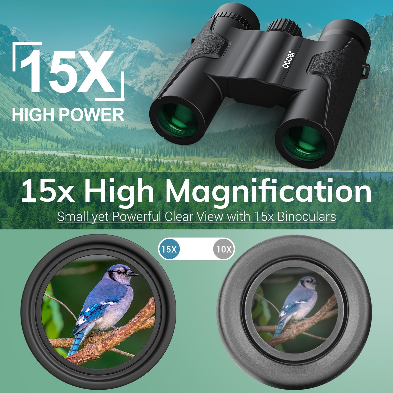 Occer 15X25 Compact Binoculars For Adults Kids - High Powered Binoculars With Clear Vision - Small Binocular For Bird Watching Cruise Travel Nature Walk Concert Stargazing Outdoor Events Hunting