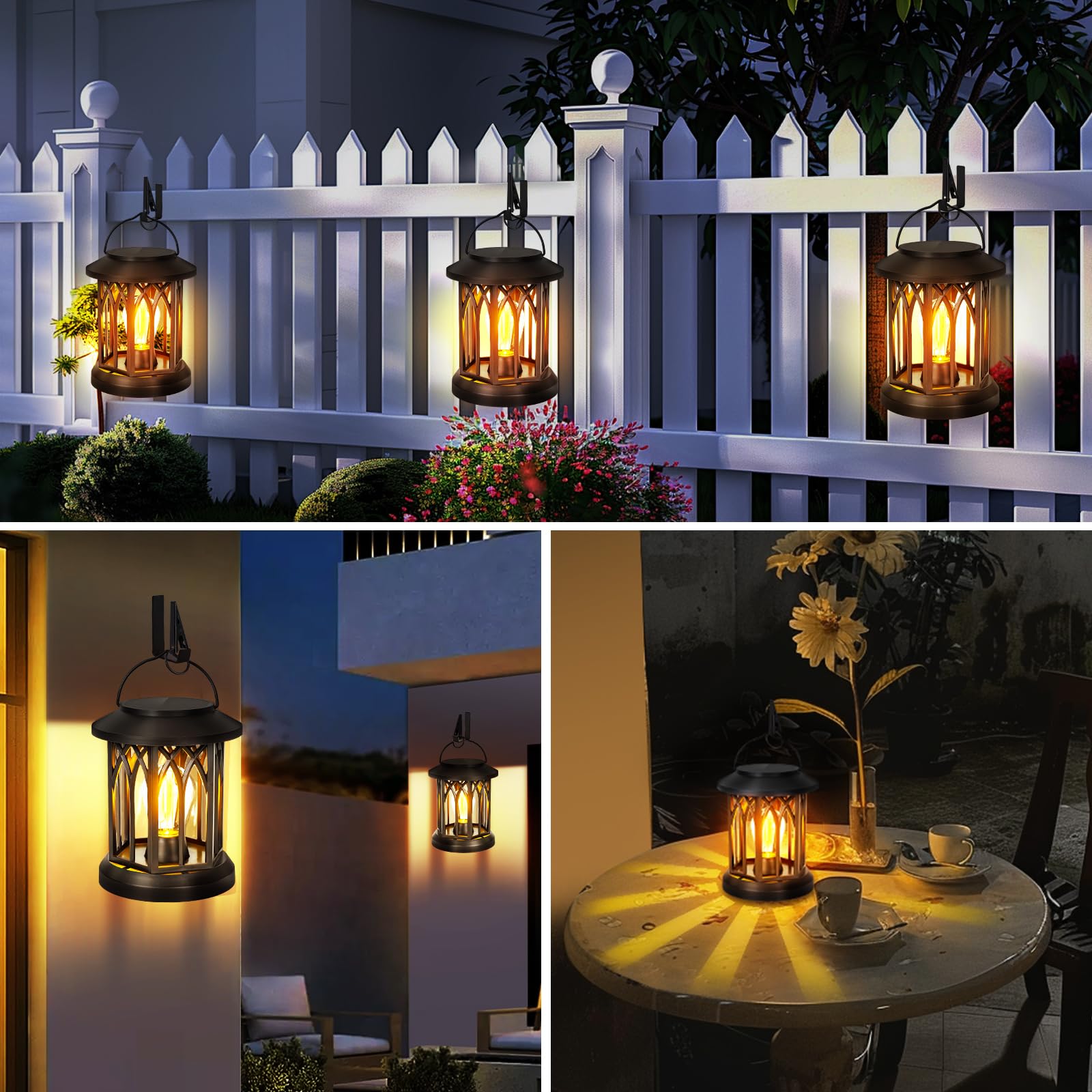 Bomier Hanging Solar Lanterns Outdoor Waterproof - 2 Pack Solar Lantern Decorative, Hanging Solar Lights For Outside, Outdoor Solar Powered Lantern With Handle & Clip For Patio Yard Decor
