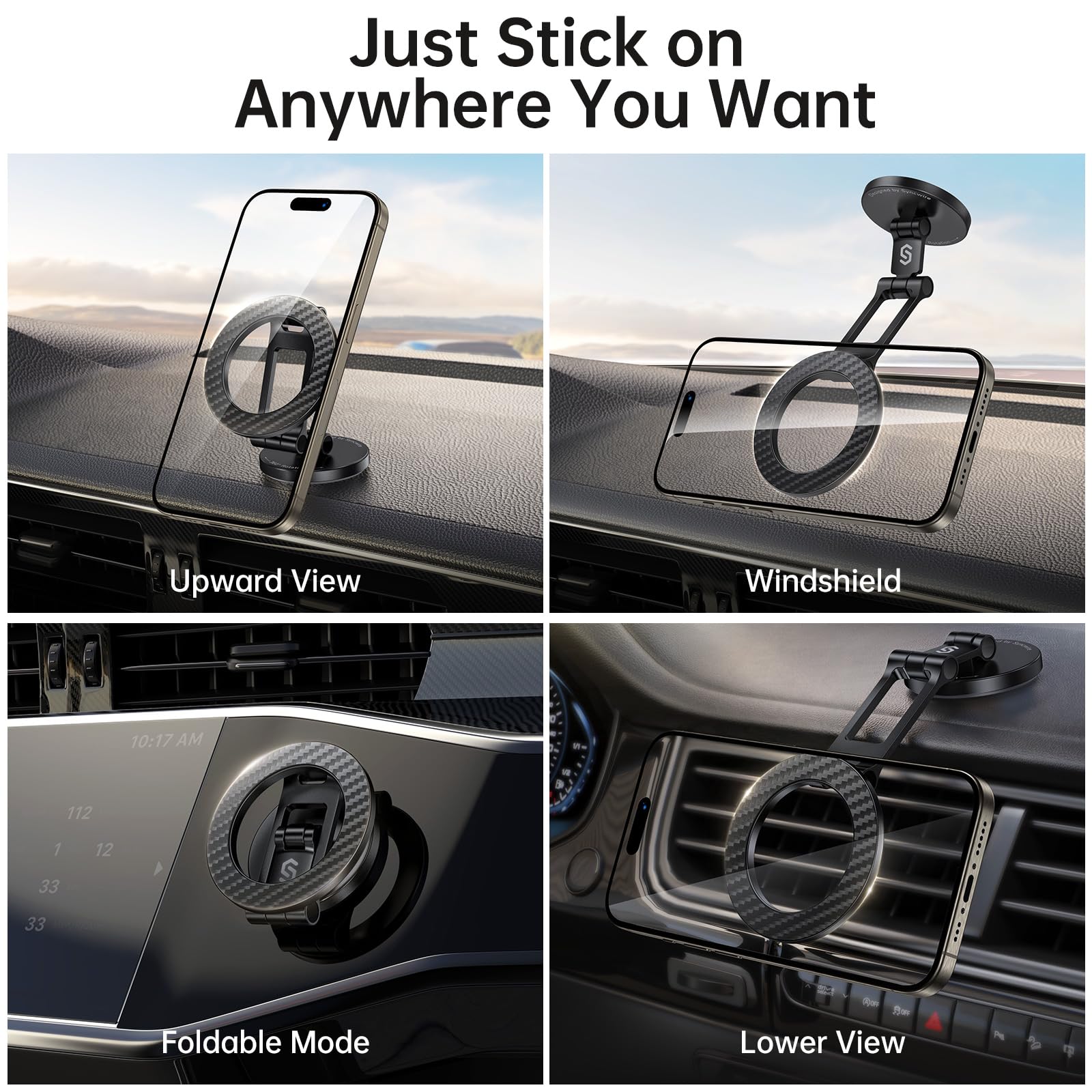 Syncwire Fits Magsafe Car Mount, Magnetic Phone Holder For Car Dashboard, [Flexible Three-Axis] 360° Rotation Magnetic Car Mount Strong Magnets Car Phone Holder Fits Iphone 16 15 14 13 12 Pro Max