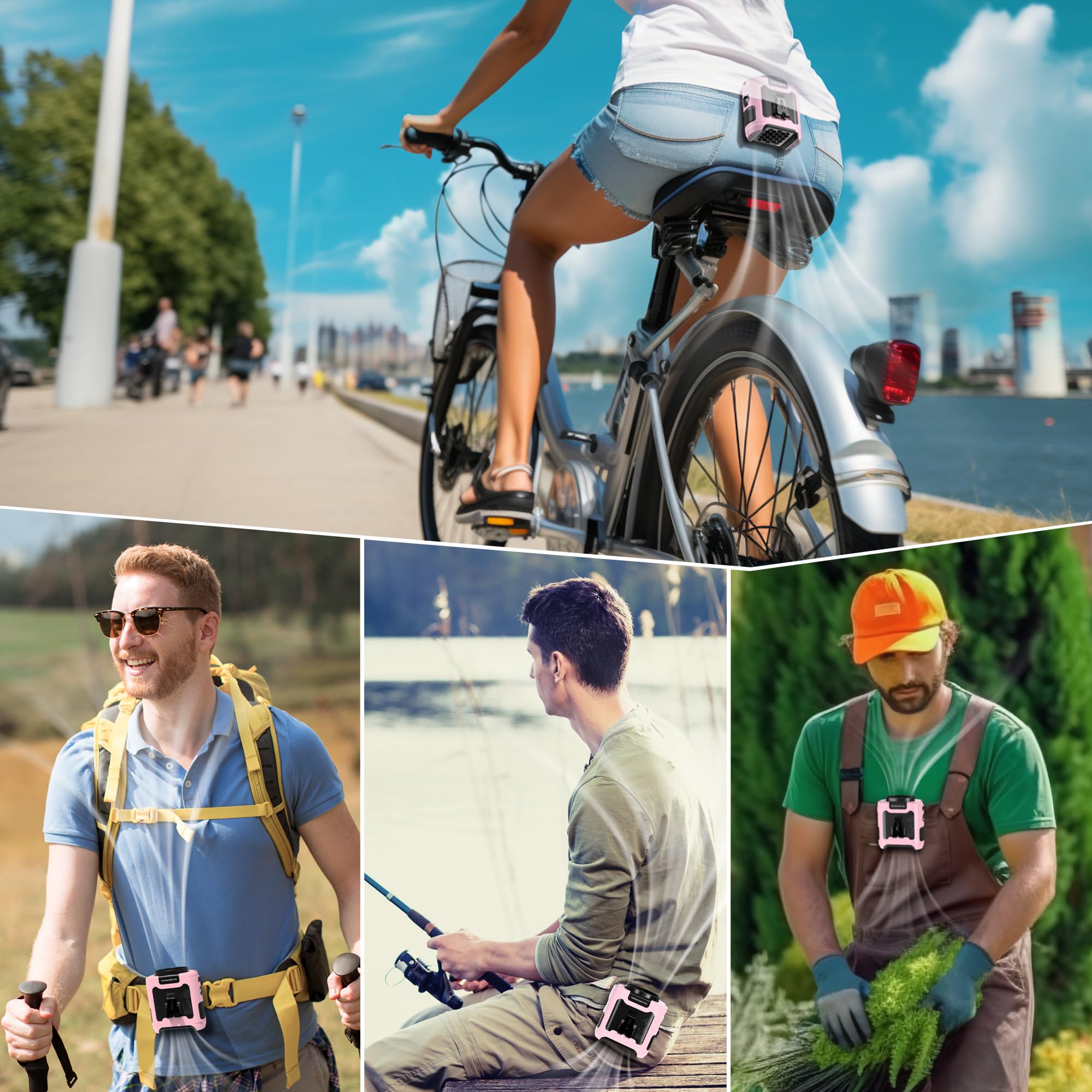Panergy Portable Waist Fan,40H Cooling Personal Wearable Fan With Dual Clip, Flashlight, 5 Speeds