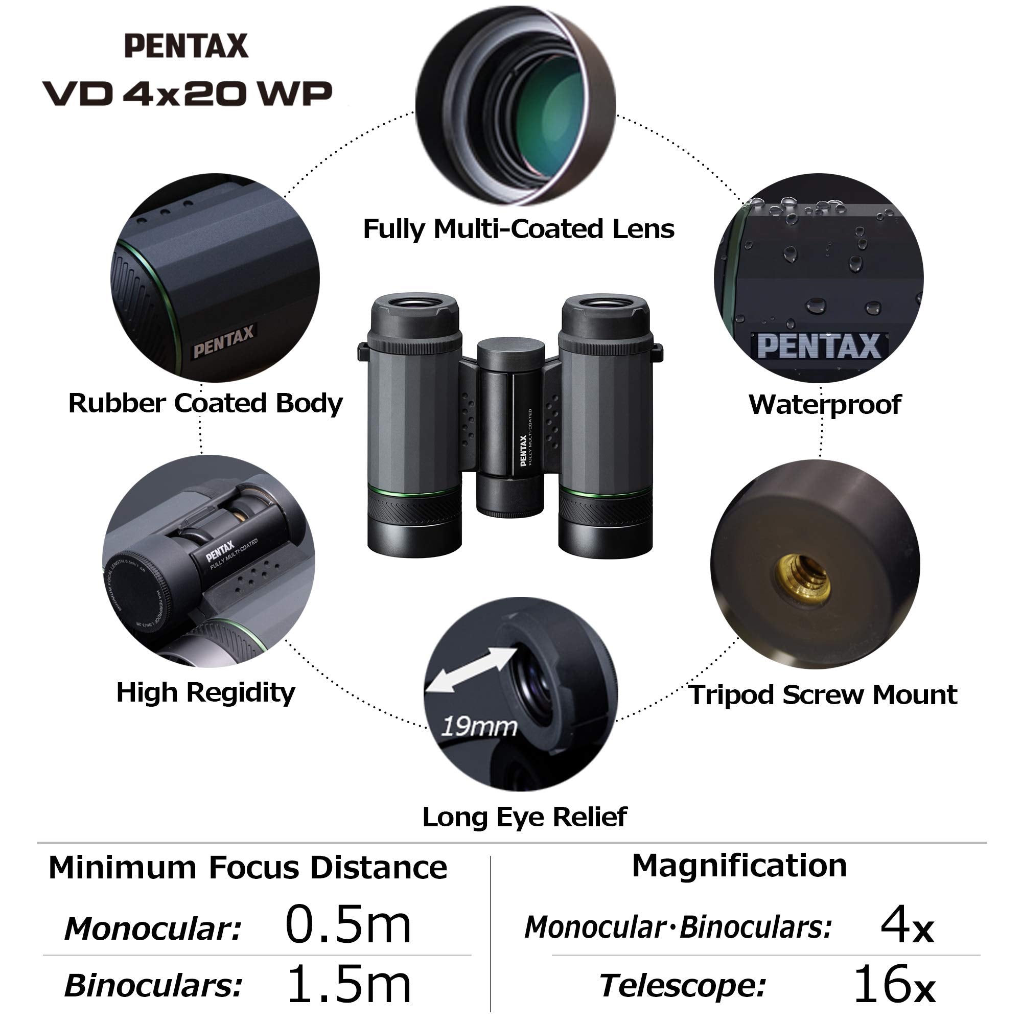 Pentax Vd 4X20 Wp Unique 3 In 1 Binoculars, Monoculars And Telescope With The Versatility To Capture The Emotion Of A Variety Of Scenes.
