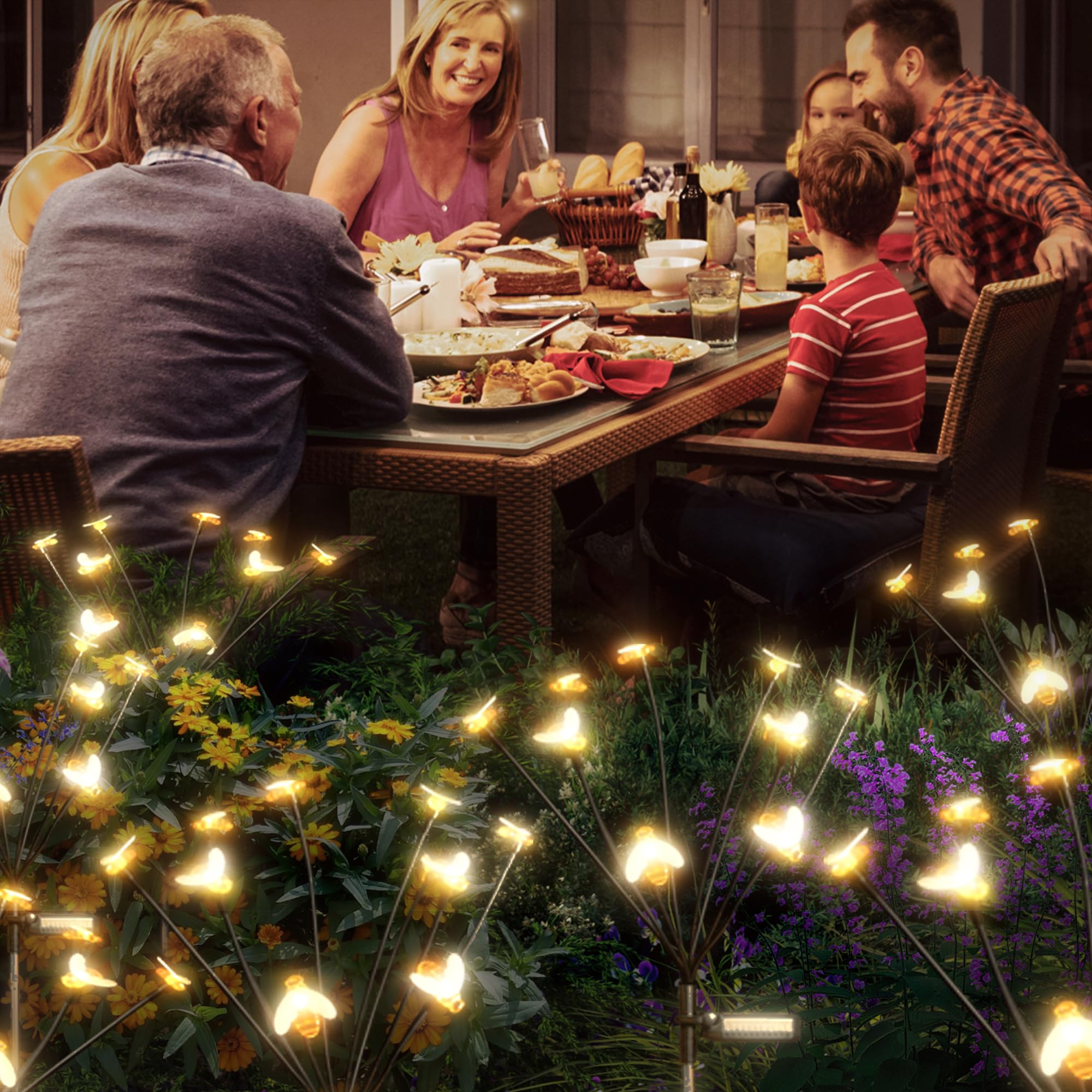 Lusharbor Solar Garden Lights, 4 Pack 40 Led Solar Firefly Lights Bee, Garden Lights Solar Powered Waterproof Solar Pathway Lights Outdoor Lights For Yard Patio Walkway Decoration, Bee