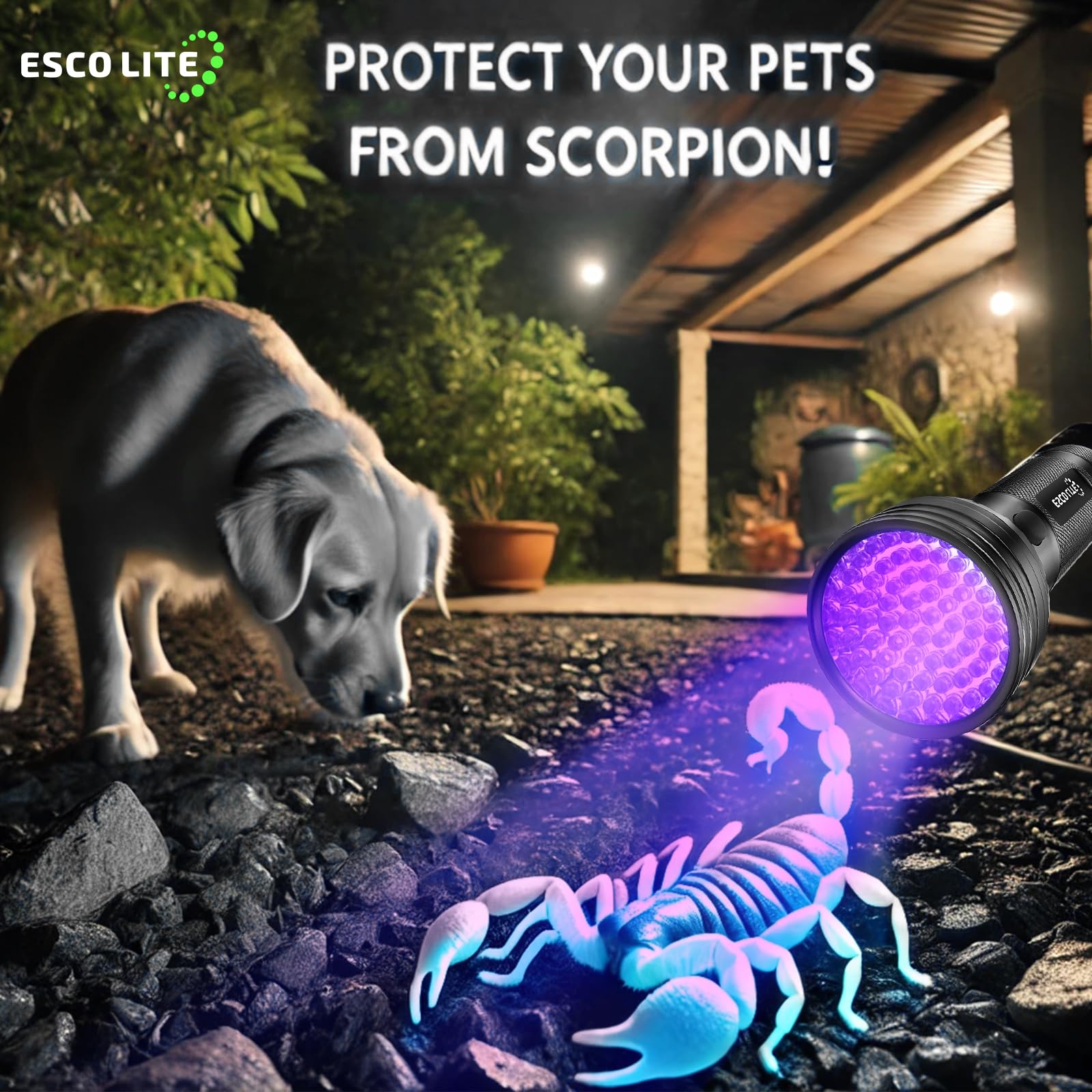 Esco Lite 51 Led Uv Flashlight Black Light And Uv Protection Safety Glasses To Detect Pet Urine, Find Scorpions, And House Clean