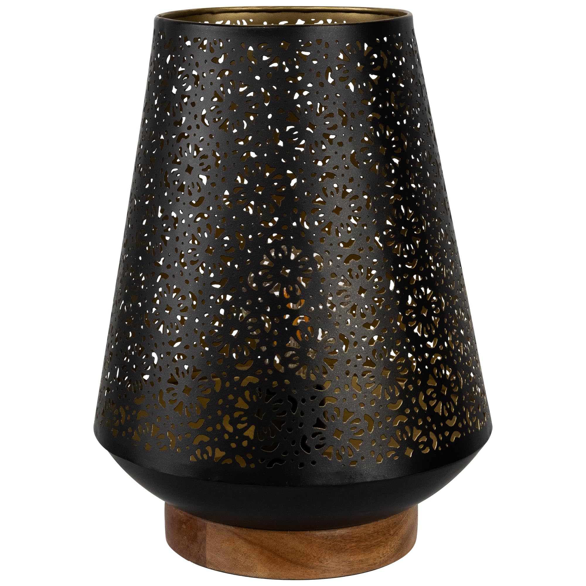 Northlight Floral Laser-Cut Table Iron Lamp With Wooden Base - 10.75" - Black