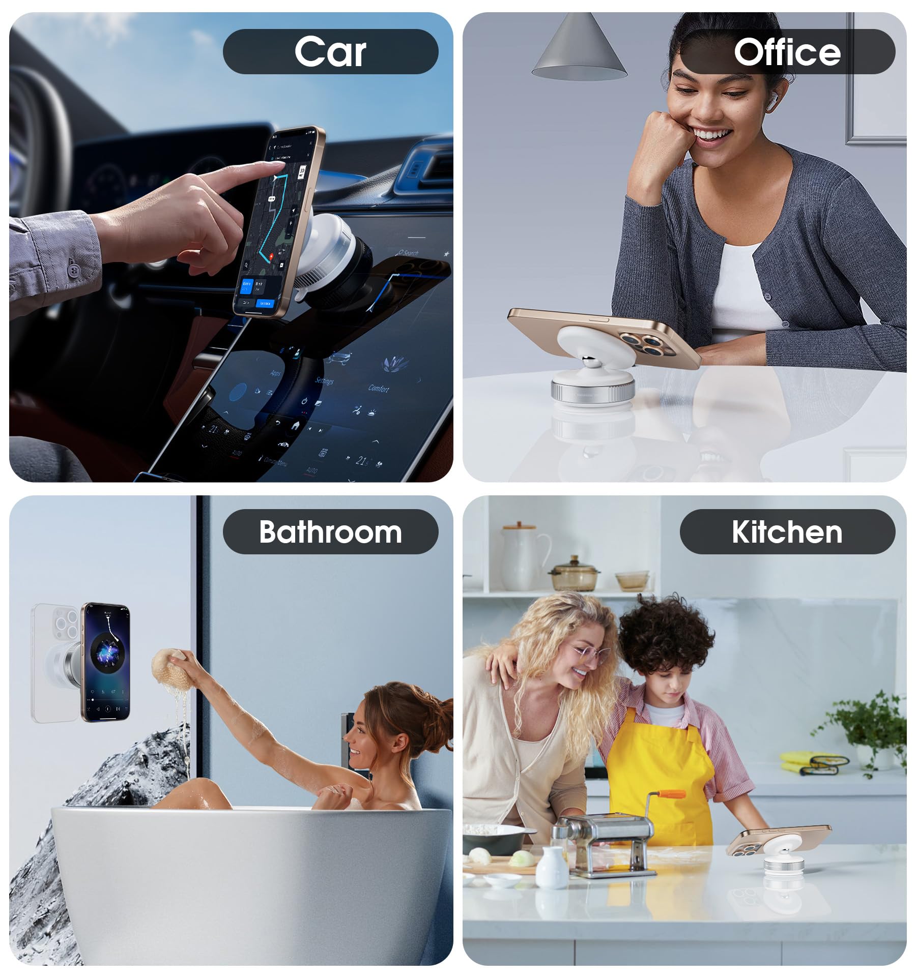 Reokily Latest Magnetic Car Phone Holder Ultra Vacuum Suction Cup Phone Mount Magnetic Car Mount Cell Phone Holder For Your Car Accessories For Iphone 15 14 13 12 Android (White)