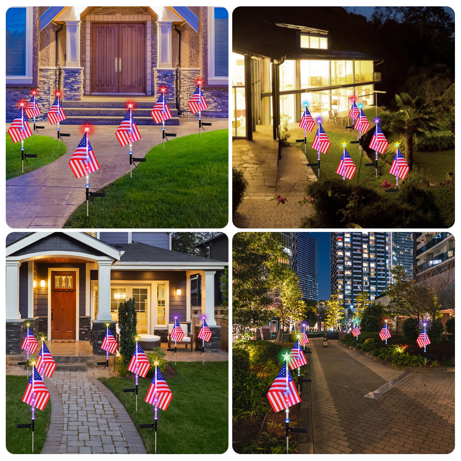 Kaitesla July 4Th Decorative Solar American Flag Lights July 4Th Solar Patriotic Flag Lights, 2 Modes Garden Pile Lights Led Landscape Lights Street Lights (Color Change), Xy-T001