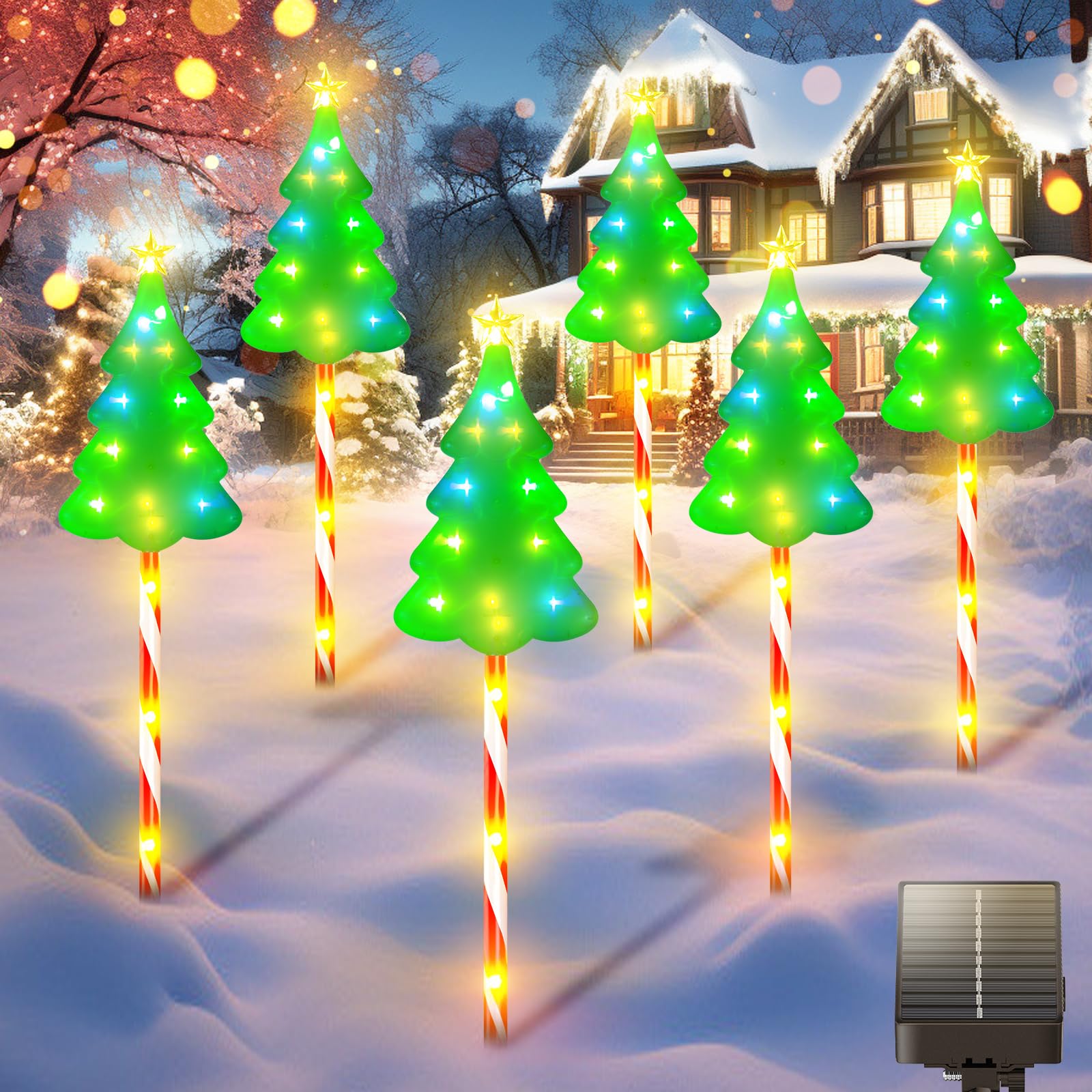 Garpar Christmas Decorations Outside, 102Led Solar Christmas Pathway Lights Outdoor Candy Cane Lights, 8 Modes Waterproof Solar Outdoor Christmas Decorations For Pathway Yard Garden Outside - 6 Pack