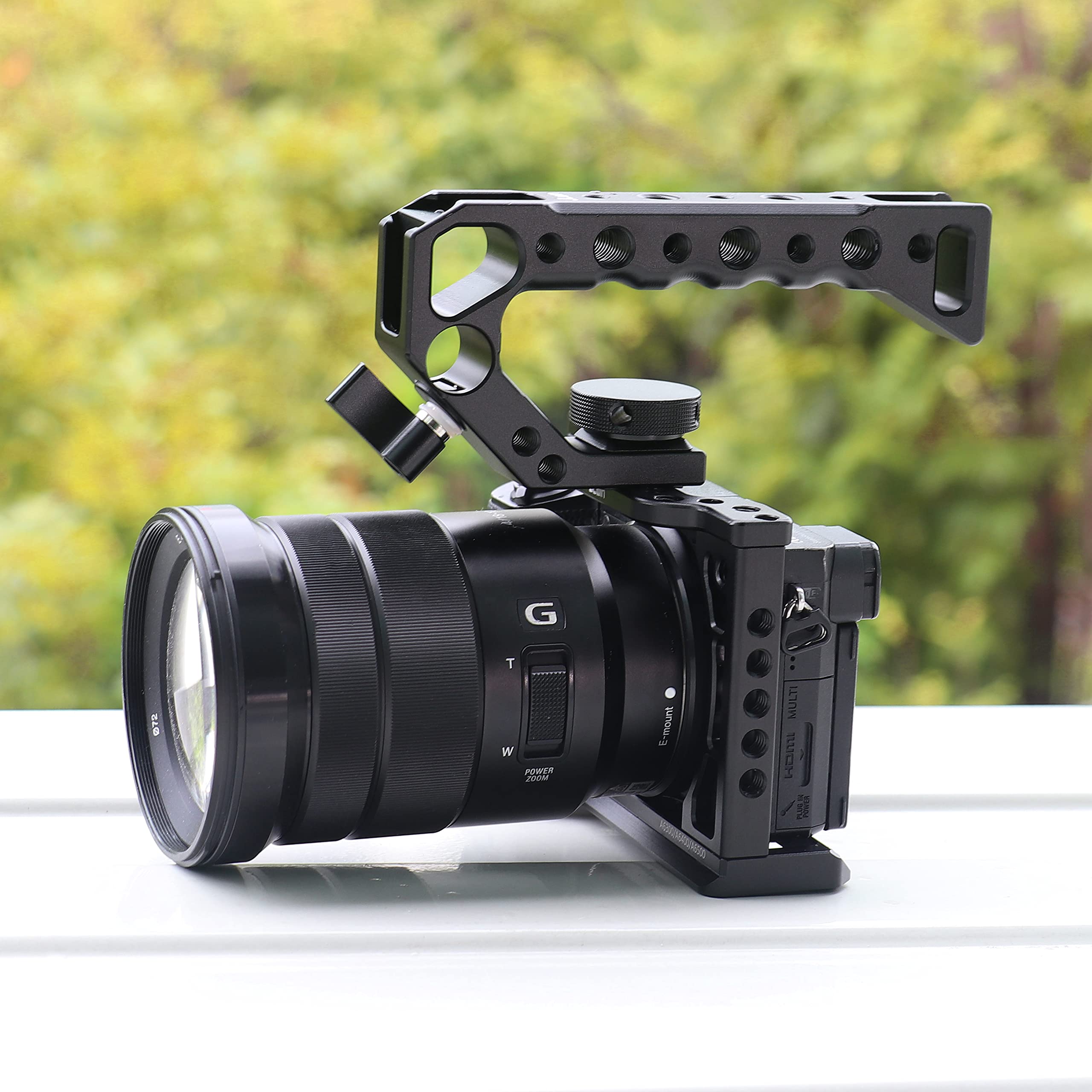 Hersmay A6500/A6400/A6300 Camera Cage Video Stabilizer With Top Handle For Sony A6500 A6400 A6300 A6000 A6100 Cameas Dslr Rig With Cold Shoe,Handle Locating Holes,Multiple 1/4" 3/8" Screw Holes