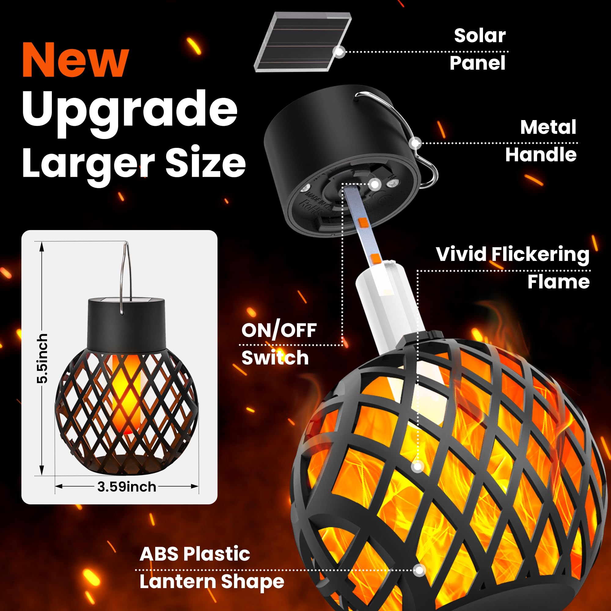 Gigalumi Solar Hanging Lights - 8 Pack With Flickering Flame, Outdoor Solar Lights For Yard, Patio, Tree, Camping, Christmas Decoration, Larger Lanterns