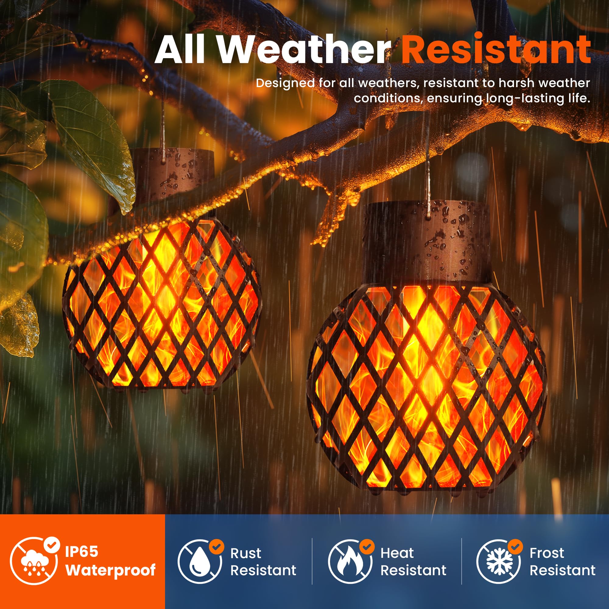 Gigalumi Solar Hanging Lights - 8 Pack With Flickering Flame, Outdoor Solar Lights For Yard, Patio, Tree, Camping, Christmas Decoration, Larger Lanterns