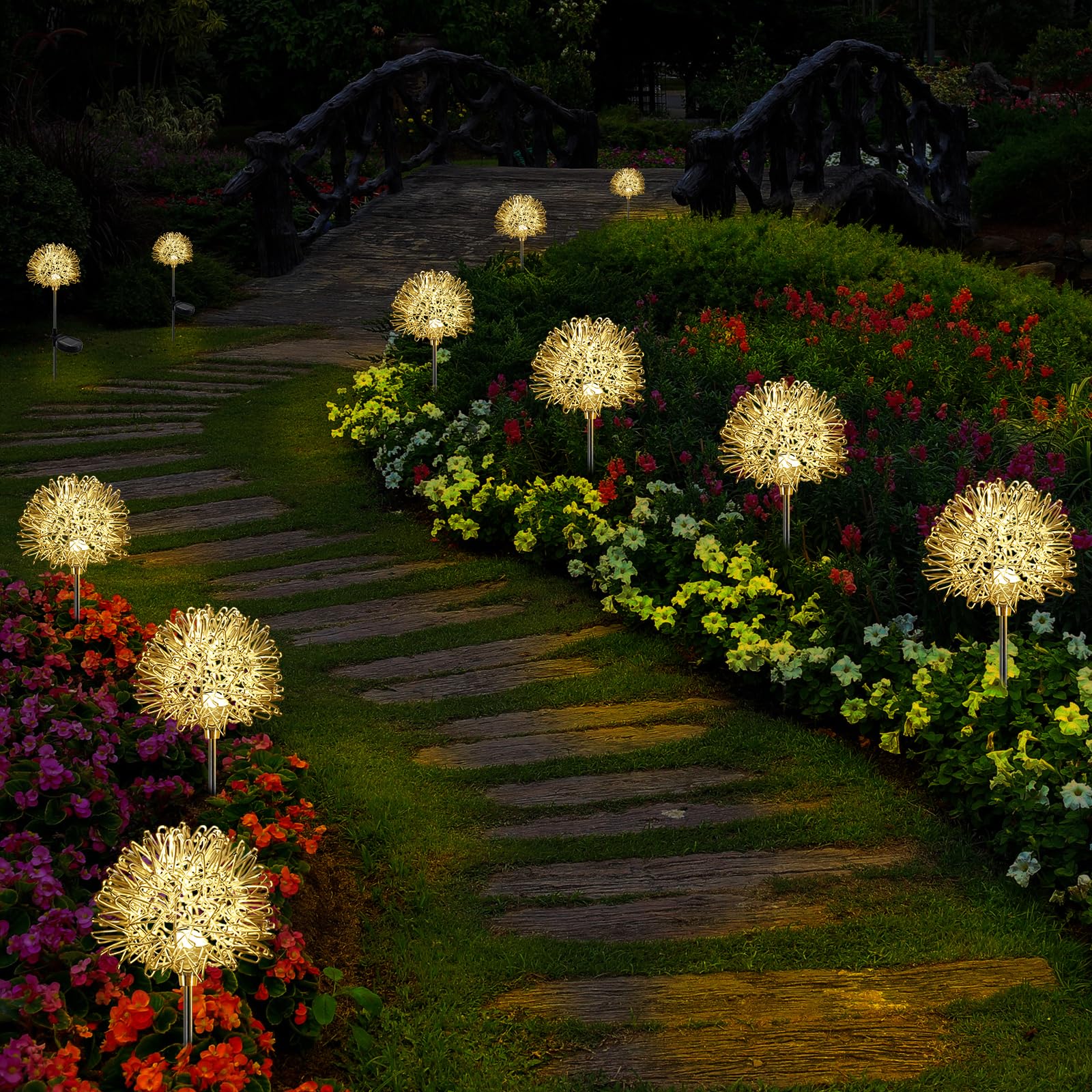 Yshengmian Solar Garden Lights Outdoor-2 Pack Decorative Light, Waterproof Solar Outdoor Lights Auto On/Off Solar Lights For Garden  For Pathway Party Christmas, Warmwhite