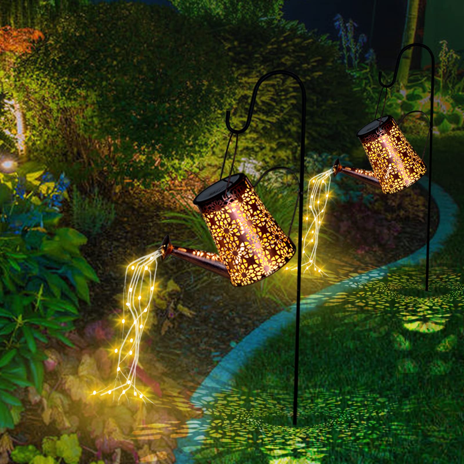 Venforze Summer Solar Watering Can With Cascading Lights, Hanging Solar Lanterns,Waterproof, Watering Can Lights Solar Powered, Decor For Yard Porch Lawn Backyard Landscape Pathway Walkway Gift