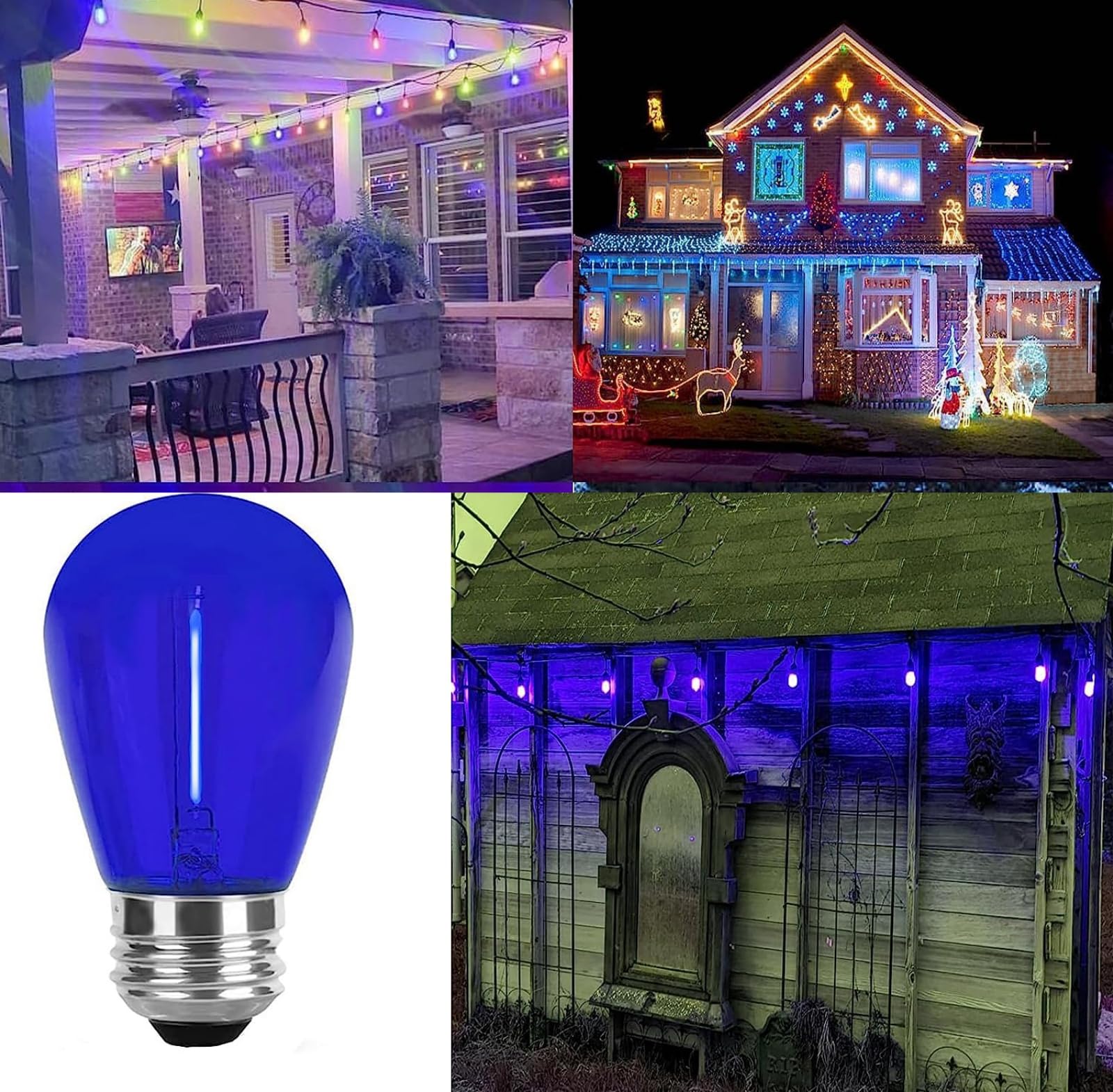 Minsily Sxminer 15 Pack S14 Led Bulbs Blue Christmas Replacement Bulb 1W Led String Light Bulb Led Edison Bulbs E26 Base Plastic Shatterproof Decorative Bulbs For Outdoor String Lights Home Patio Decor(Blue)