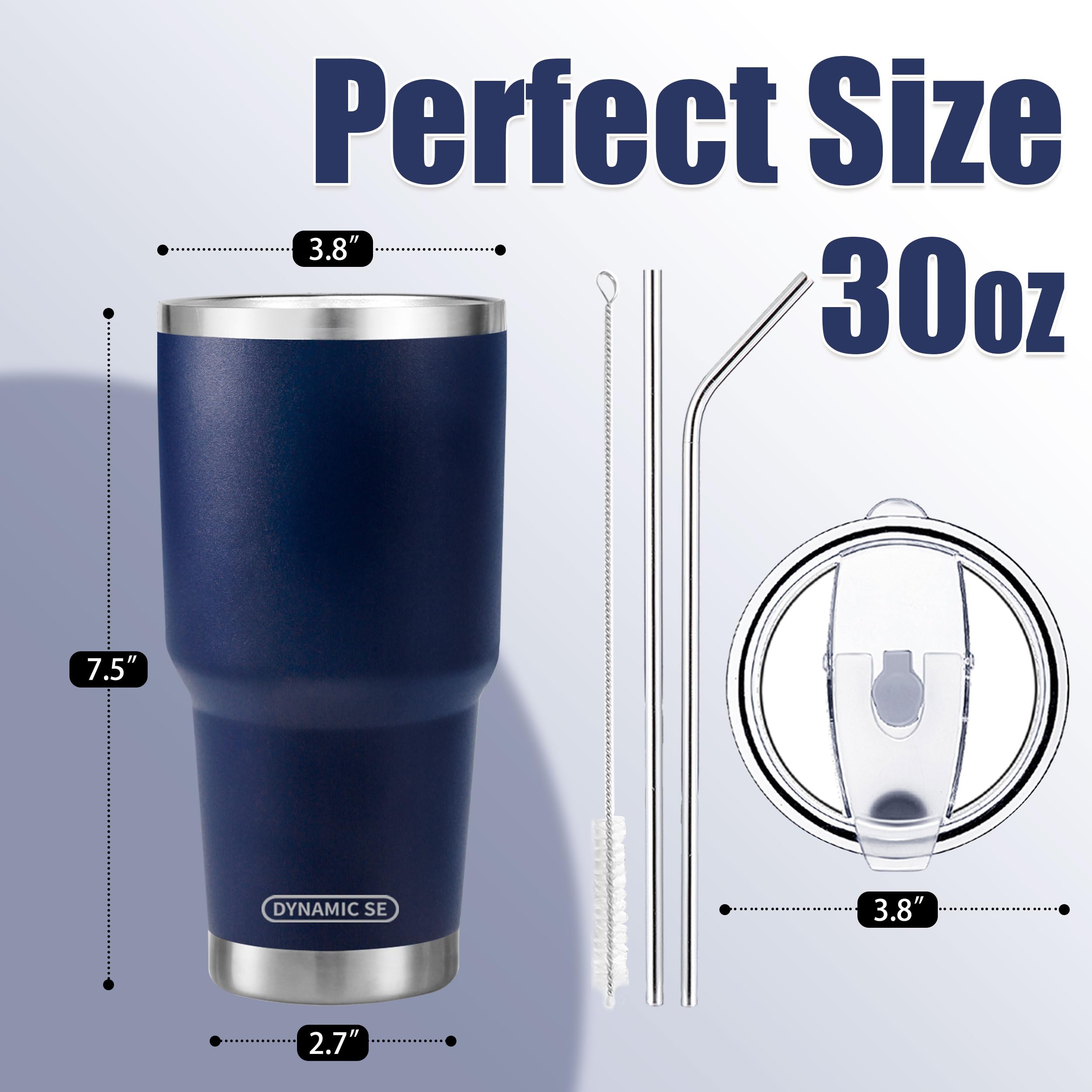 D·S 30 Oz Navy Tumbler Stainless Steel Double Wall Vacuum Insulated Mug With Straw And Lid