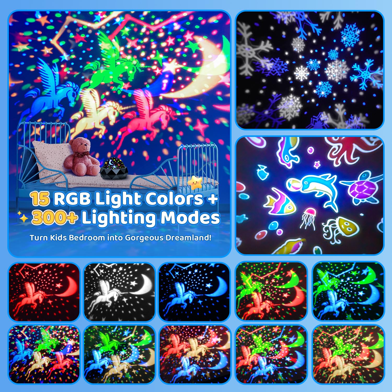 Pikoy Night Light Projector For Kids Room - 15 Colors, 15 White Noise, 3 Films, Remote - Rechargeable Star Lights For Ceiling, Bedroom -
