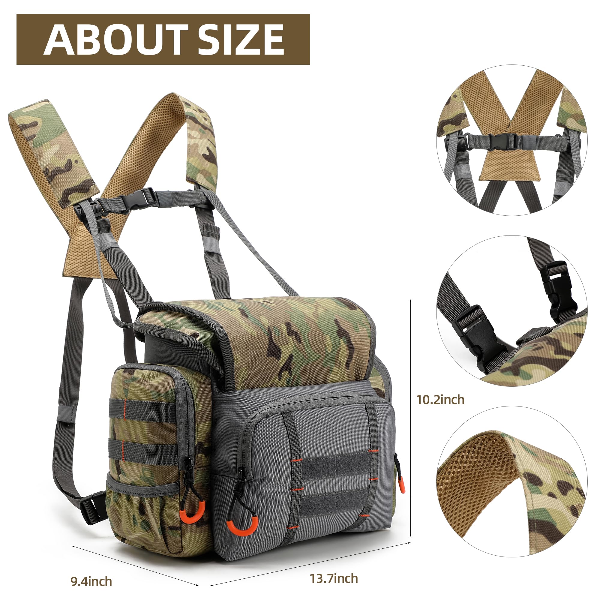 Turnway Binocular Harness Chest Pack Large Capacity, Adjustable Bino Case With Rangefinder Pocket, Rain Cover For Hunting