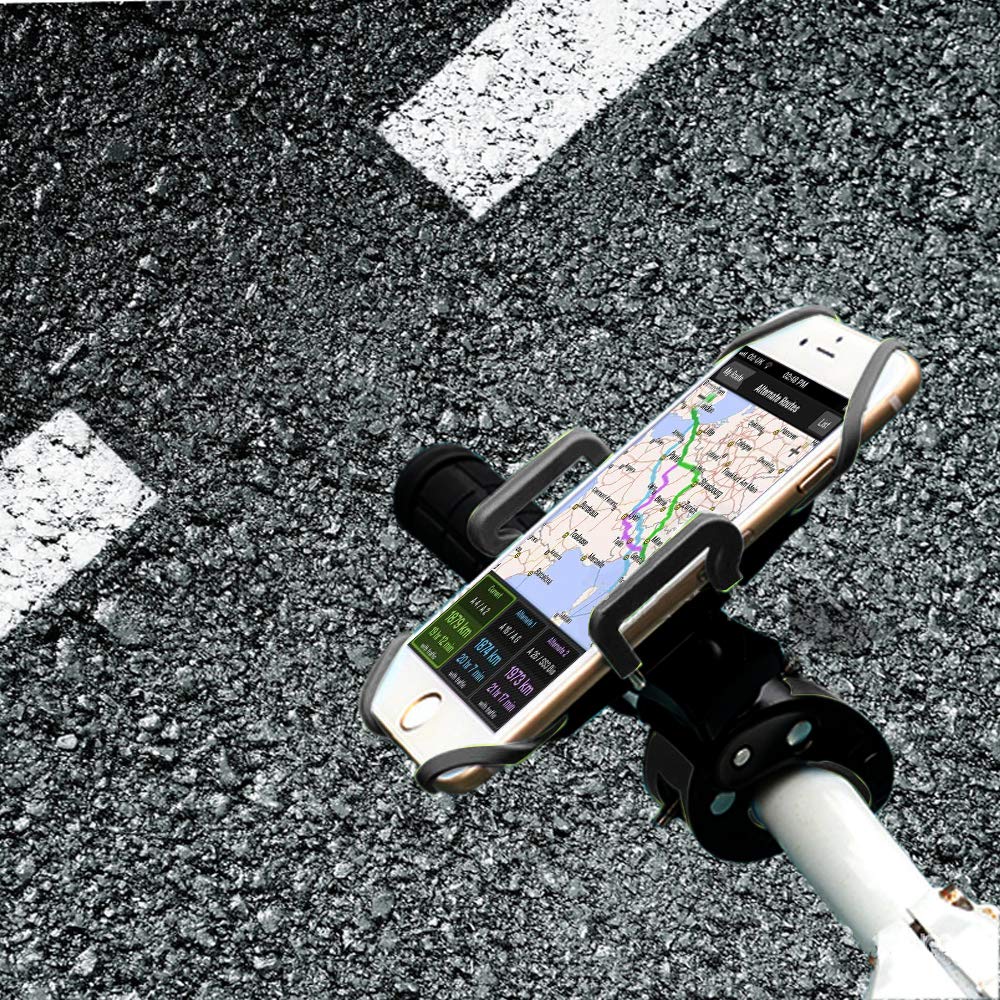 Ihens5 Bike Mount, Bike Phone Mount Motorcycle Baby Carriage Bicycle Mic Stand Cell Phone Holder Cradle With Rubber Strap 360 Degree Rotate For Iphone X 7 6S Plus 5S 5Se Sony Samsung (Black)