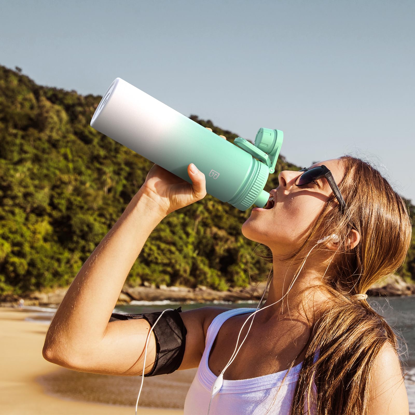 Insulated Water Bottle With Spout Lid, Reusable Stainless Steel Water Bottles With Handle