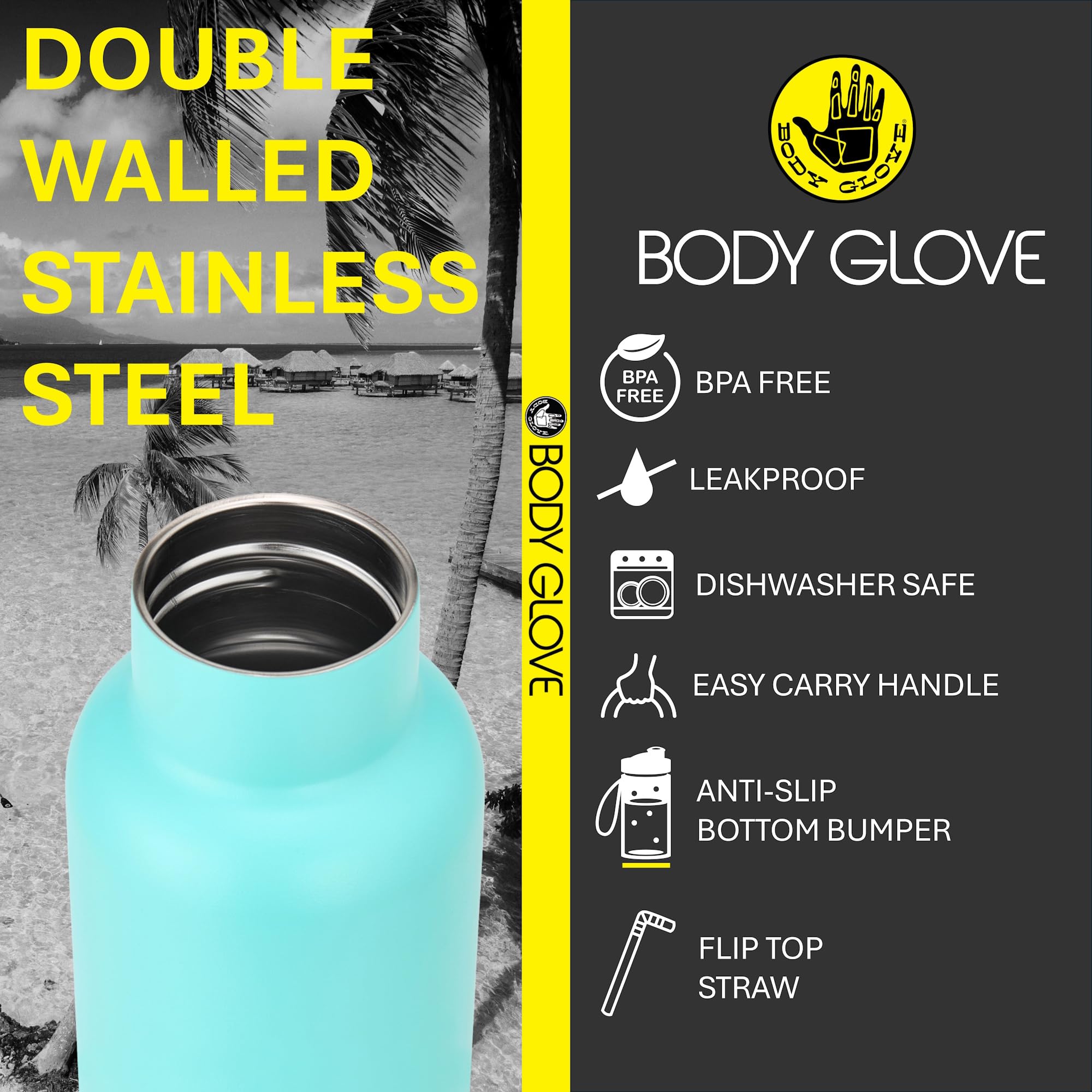 Body Glove 25Oz Stainless Steel Vacuum Insulated Water Bottle With Straw