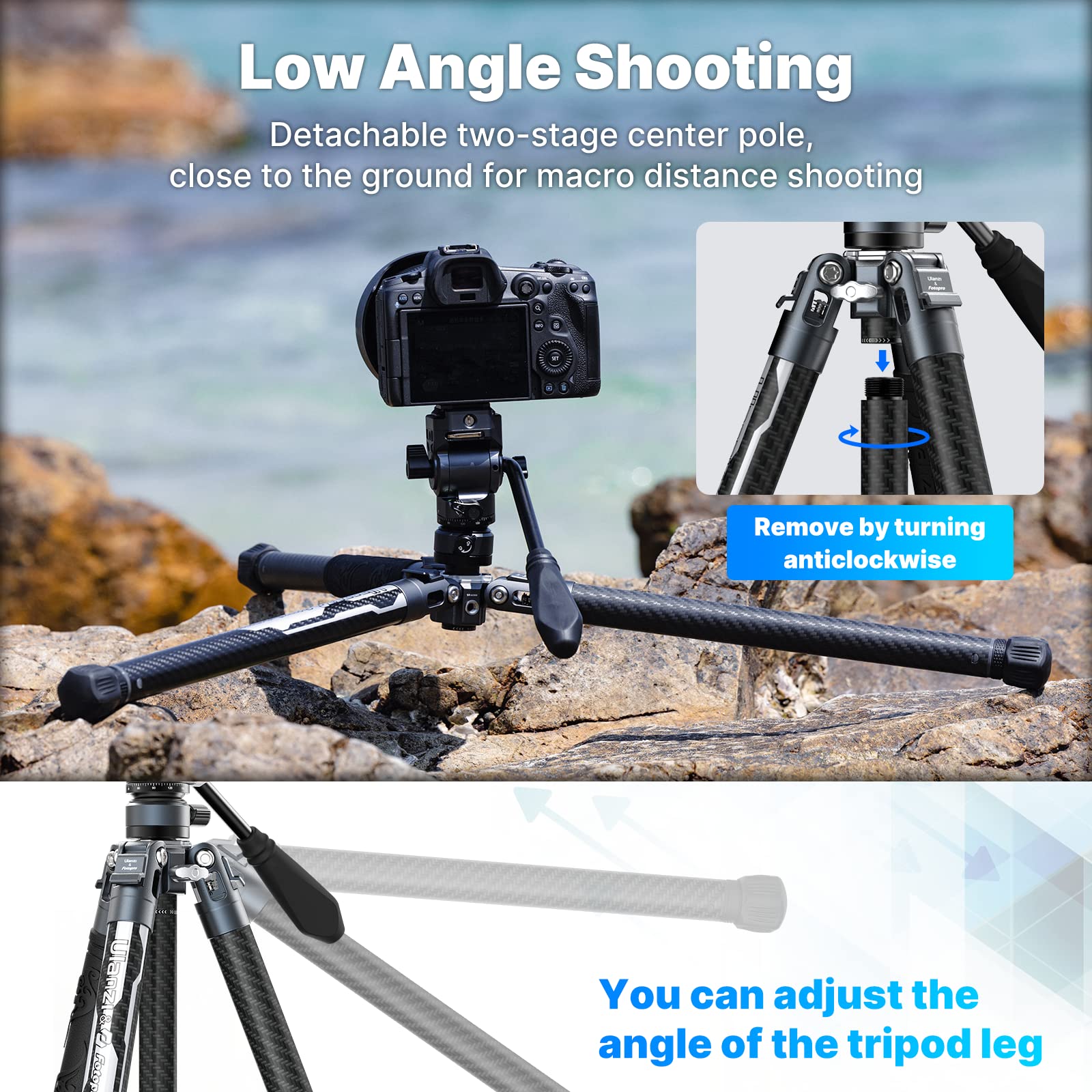 Jusmo Ulanzi F38 Video Travel Tripod, 61.4" Carbon Fiber Tripod W Quick Release Fluid Head, 2.38Lbs Ultra Lightweight Portable Stable Professional Camera Photo Video Tripod, Load Up To 22Lbs, With Bag