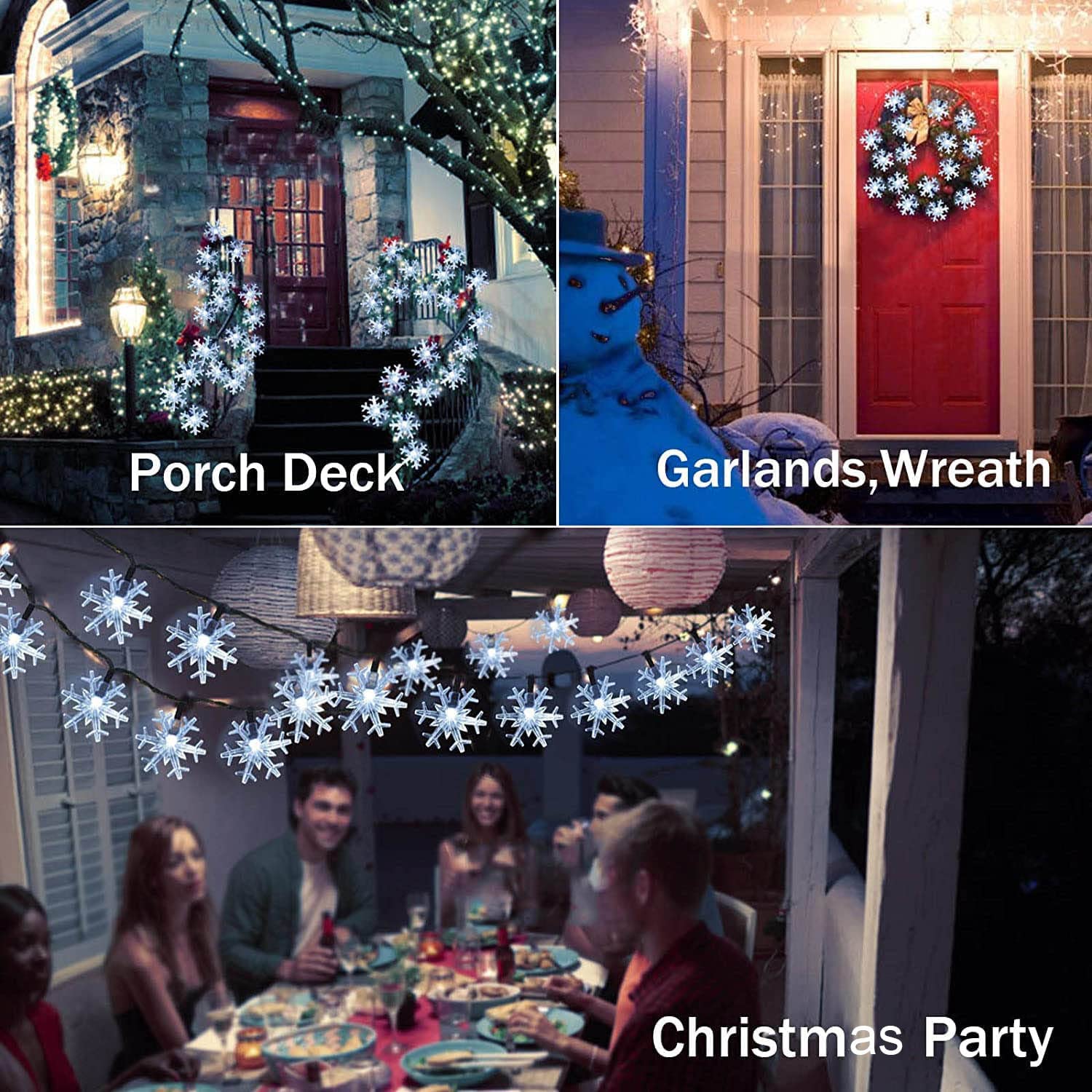 Janchs 55Ft 100 Led Solar Christmas Lights Outdoor Decorations, 8 Modes Waterproof Led Snowflake String Lights For Outside Wedding Party Porch Deck Christmas Tree, Garlands, Wreath Decor, Cool White