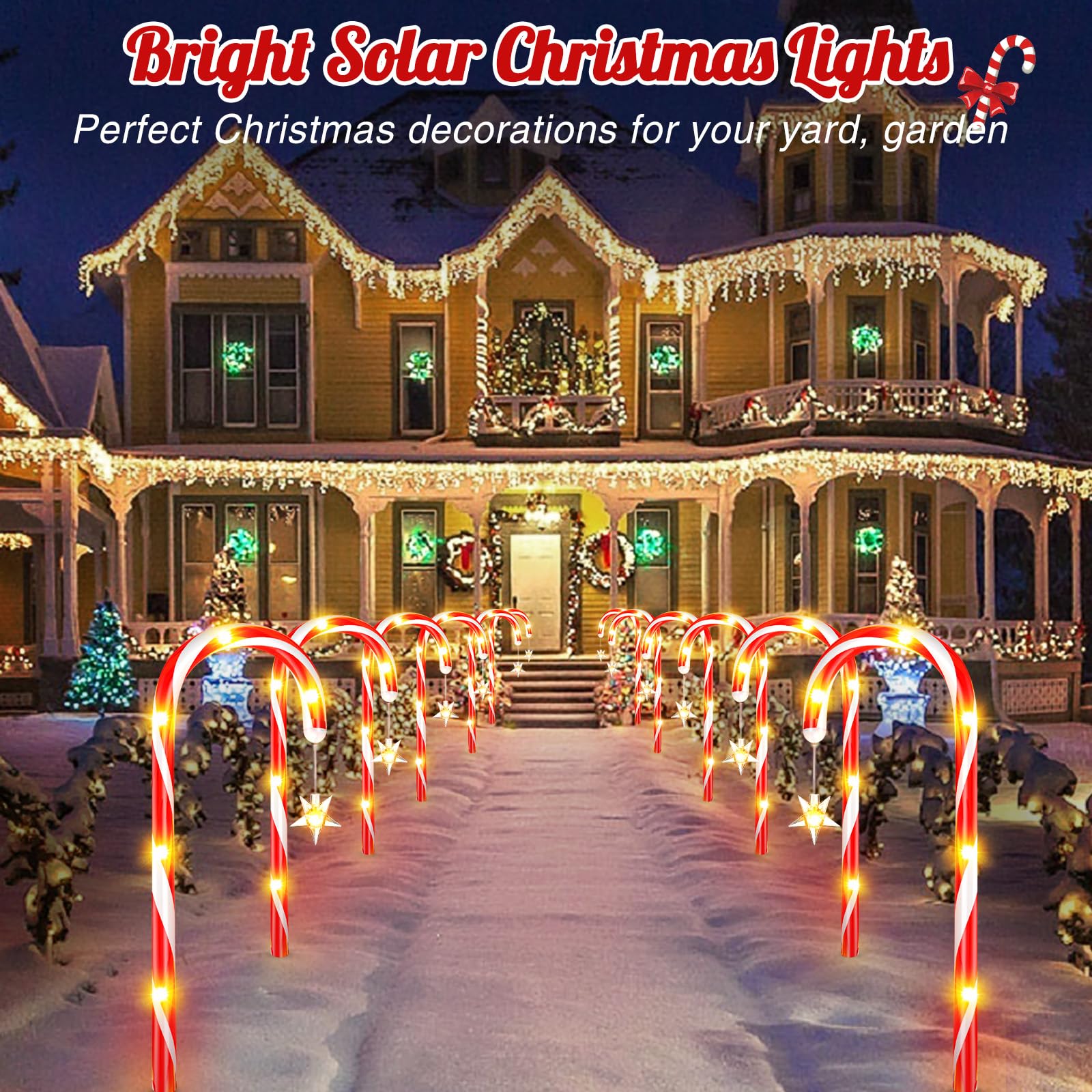 Ahaorigin Christmas Decorations Outdoor, 12 Pack Solar Candy Cane Lights Christmas Yard Decorations Outside With 10 Modes And Bright 72 Led, 28Ft Longer Waterproof Solar Christmas Pathway Lights