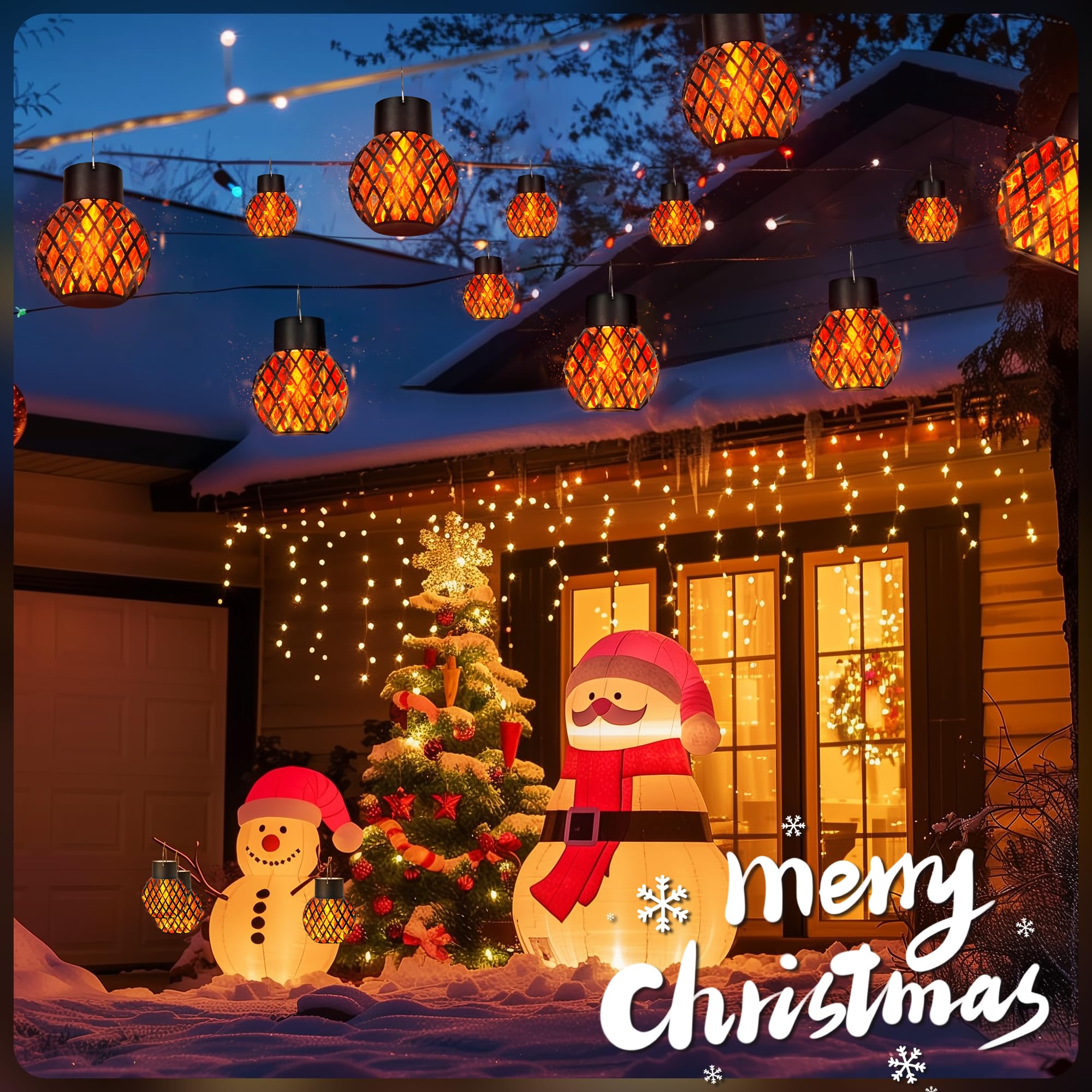 Gigalumi Solar Hanging Lights - 8 Pack With Flickering Flame, Outdoor Solar Lights For Yard, Patio, Tree, Camping, Christmas Decoration, Larger Lanterns