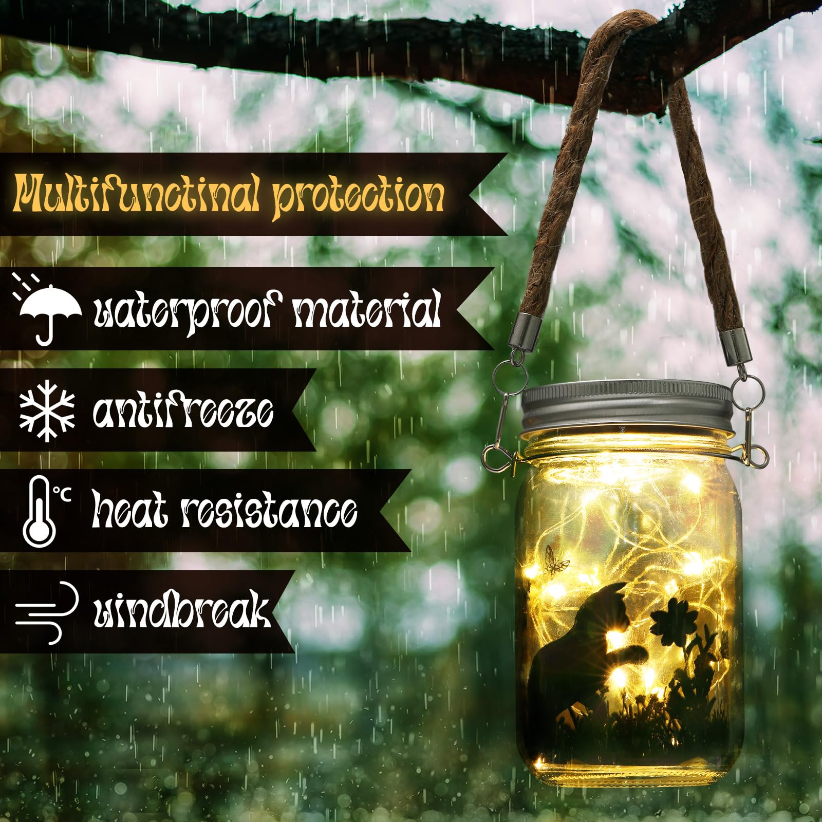 Jingmore 3 Pcs Fairy Hanging Lanterns Solar Lantern Cat Dog Butterfly Solar Outdoor Yard Lawn Garden Decor Jar Lights For Mom Women Cat Dog Lovers  Tree Patio Lawn Table(Cat)