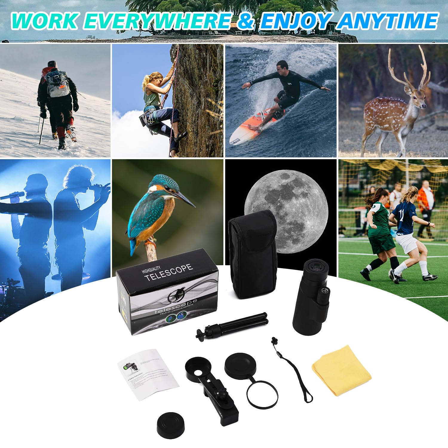 Oexluford 80X100 Monocular For Adults - Monocular Telescope High Definition With Smartphone Holder & Tripod, High Power Monoculars For Adults Watching Hunting Camping Hiking Travling With Zoom Focus